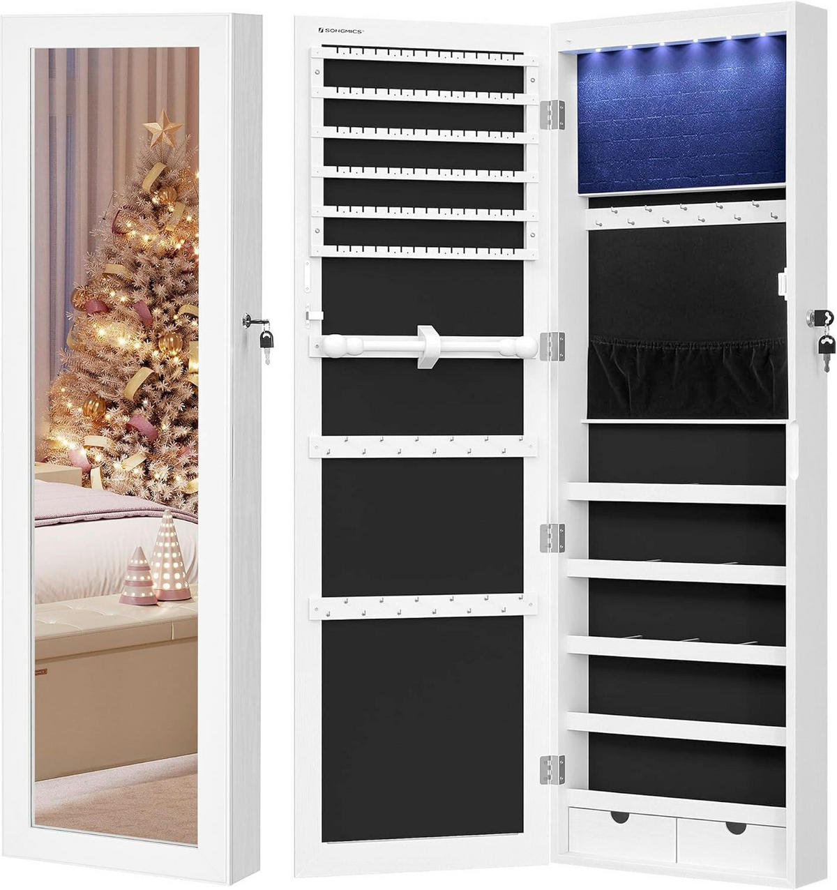 SCHMUCKSCHRANK - Weiß, Basics, Holzwerkstoff/Metall (37/110/10cm)