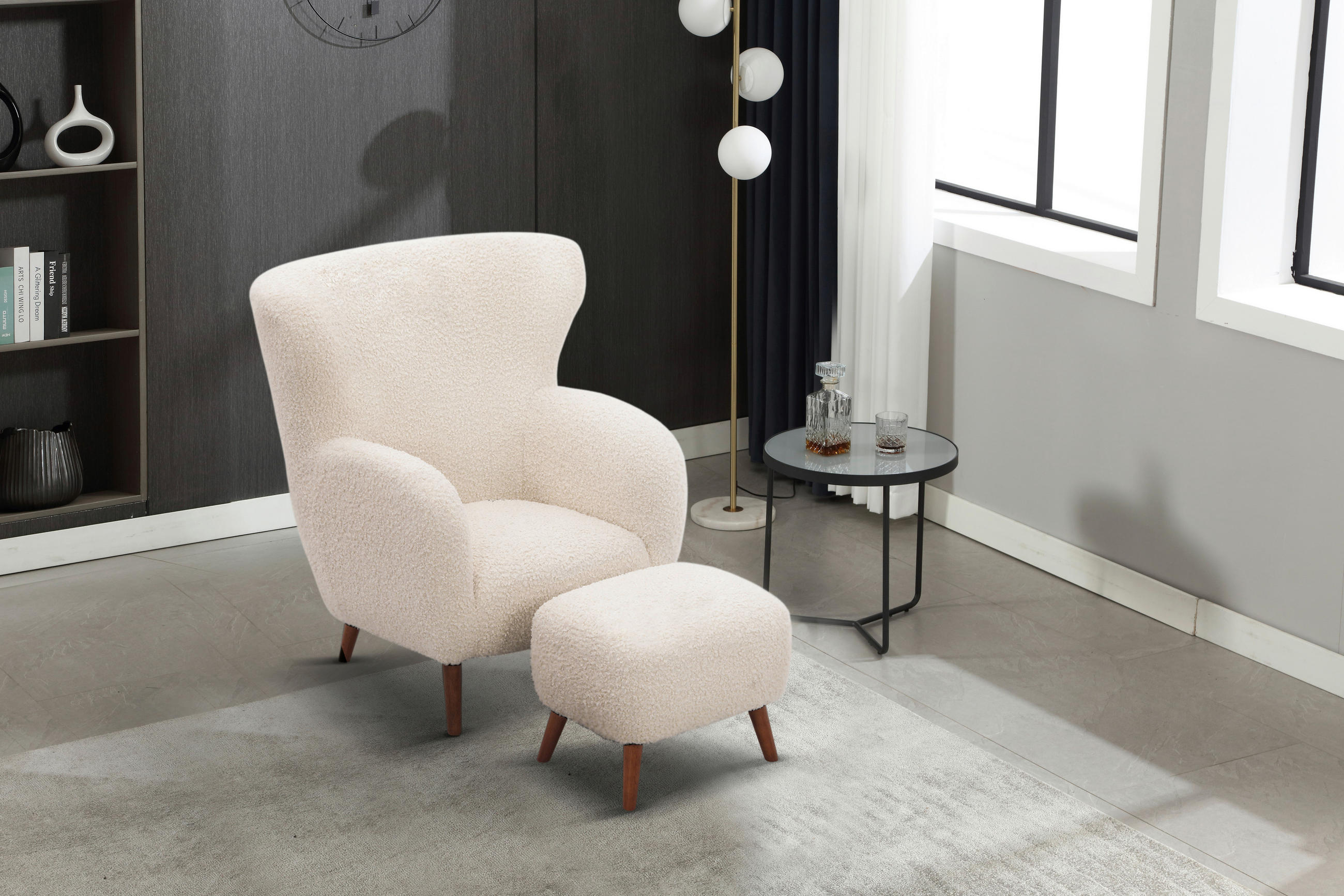 SESSELSET in Teddystoff Weiß  - Kastanienfarben/Weiß, Design, Holz/Textil (90/98/88cm) - Livetastic