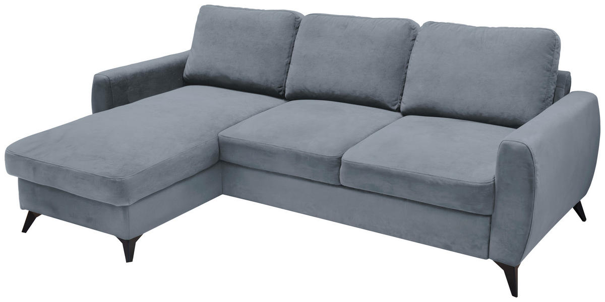 ECKSCHLAFSOFA JEFFREY Mikrovelours Grau  inkl. Zierkissen, Rückenkissen, Stauraum  - Dunkelgrau/Schwarz, KONVENTIONELL, Textil/Metall (230/150cm) - Livetastic