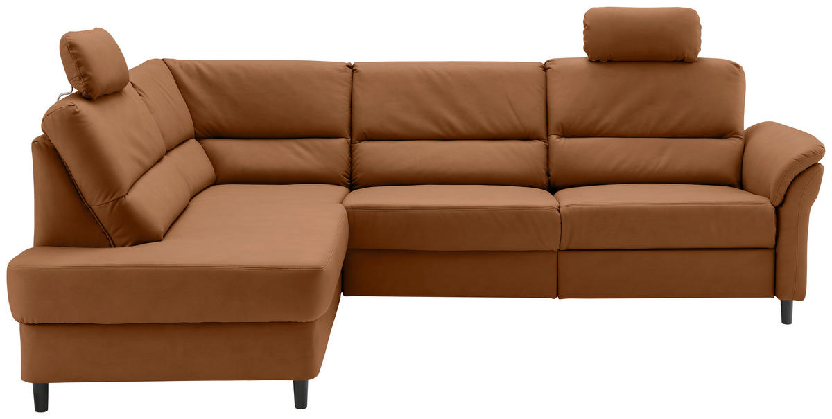 ECKSOFA in Lederlook Cognac  - Cognac/Schwarz, Modern, Holz/Textil (190/266cm) - Livetastic
