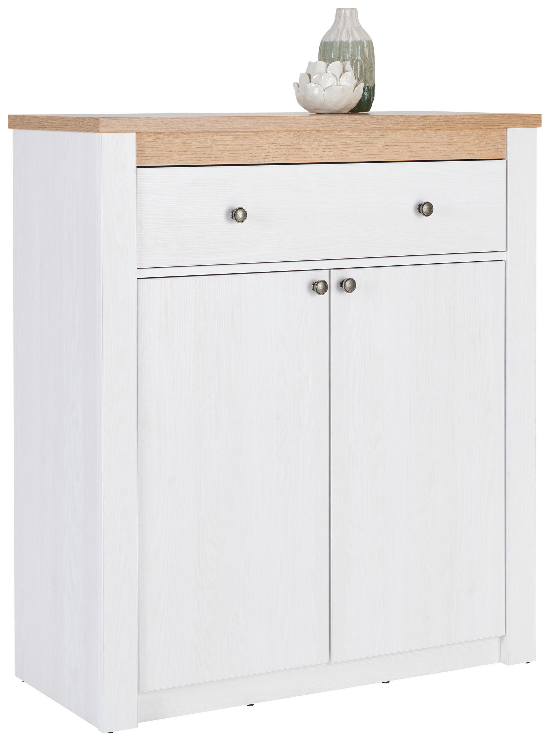 DULAP PENTRU PANTOFI 97/110,7/42,5 cm  - alb/culoare lemn stejar, Basics, plastic/metal (97/110,7/42,5cm) - Landscape