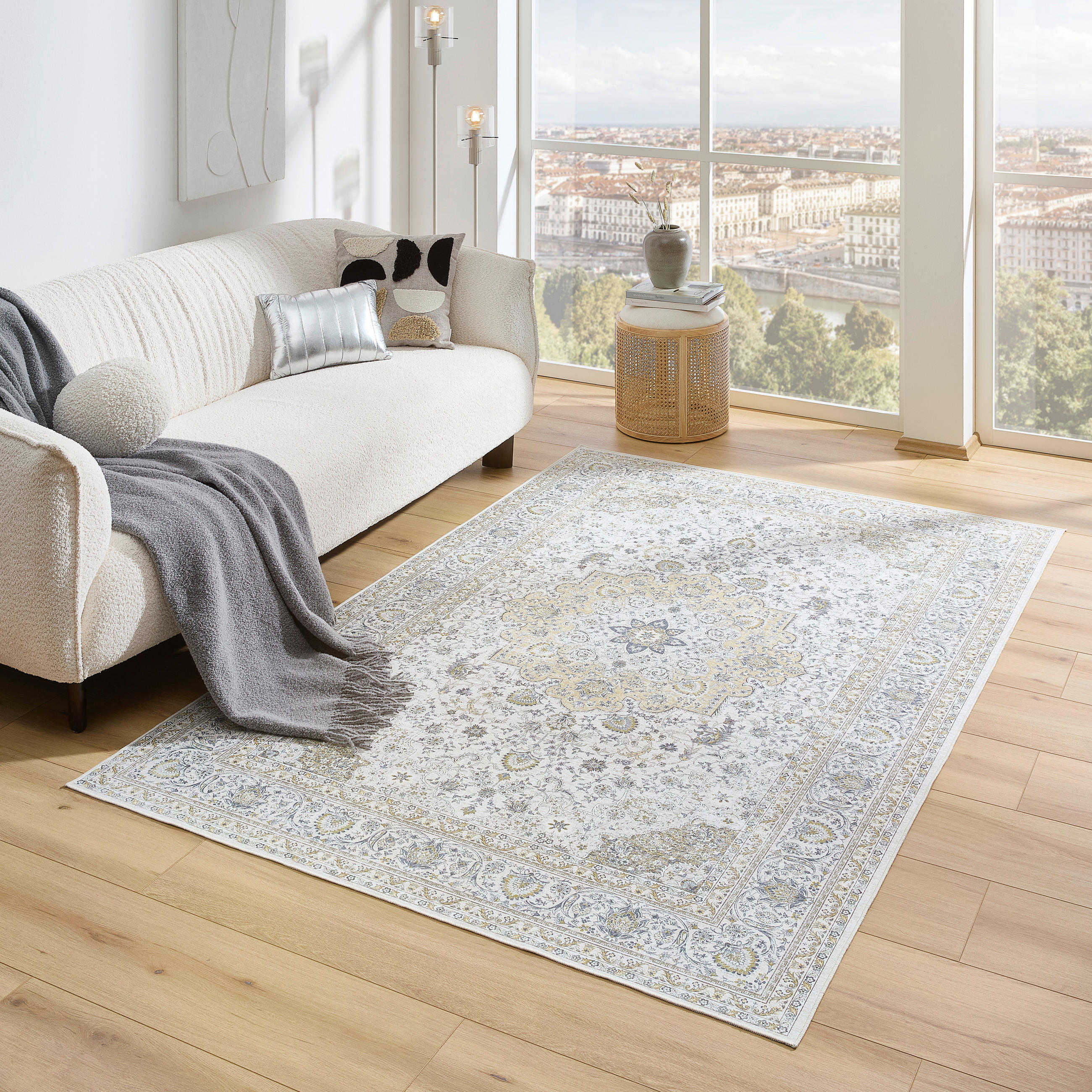 VINTAGE-TEPPICH 130/190 cm Leo Creme, Gelb, Pastellblau  - Pastellblau/Gelb, Design, Kunststoff/Textil (130/190cm) - Novel
