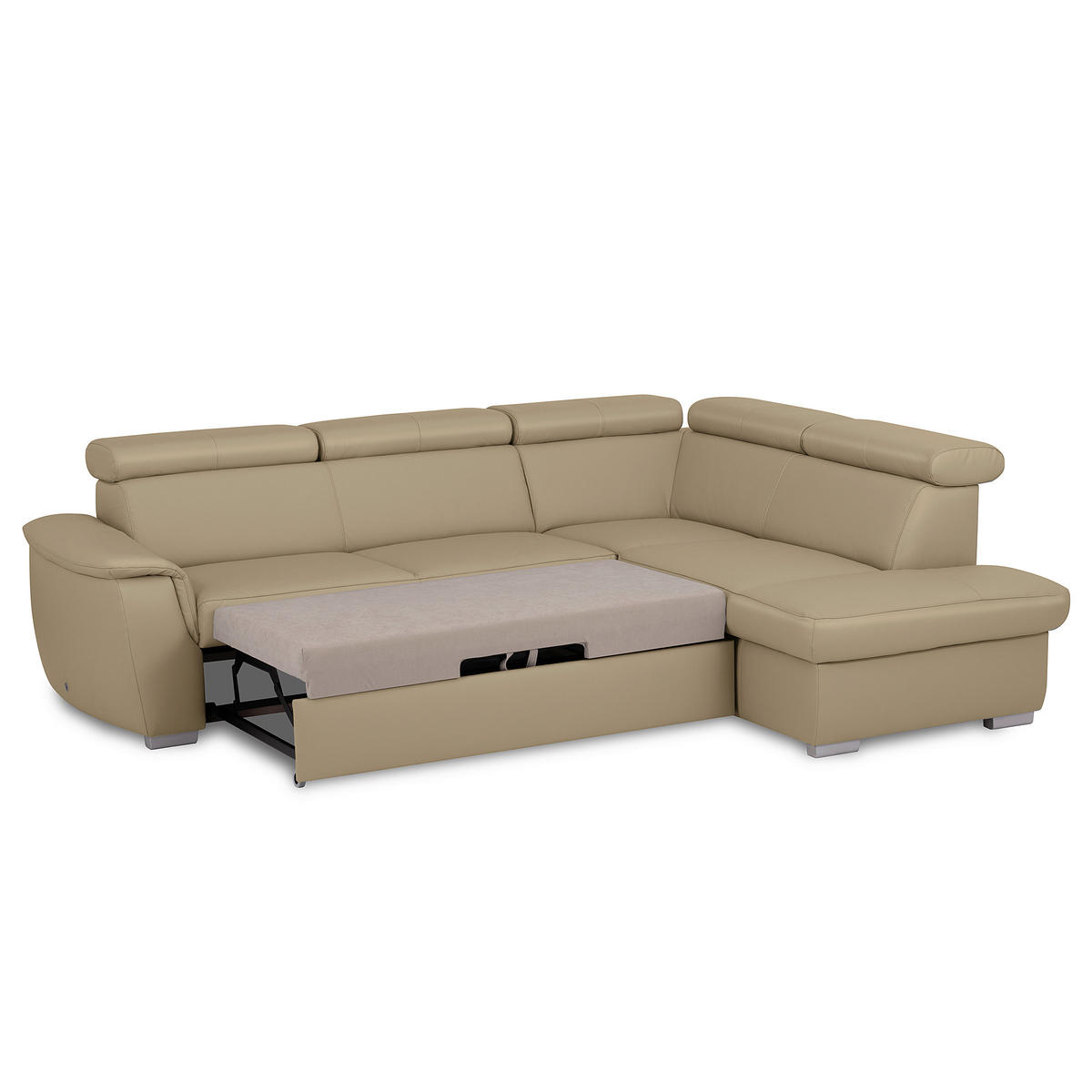 ECKSOFA  in Lederlook Echtleder Hellgrau  - Silberfarben/Hellgrau, Leder/Holz (262/211cm) - Celina Home