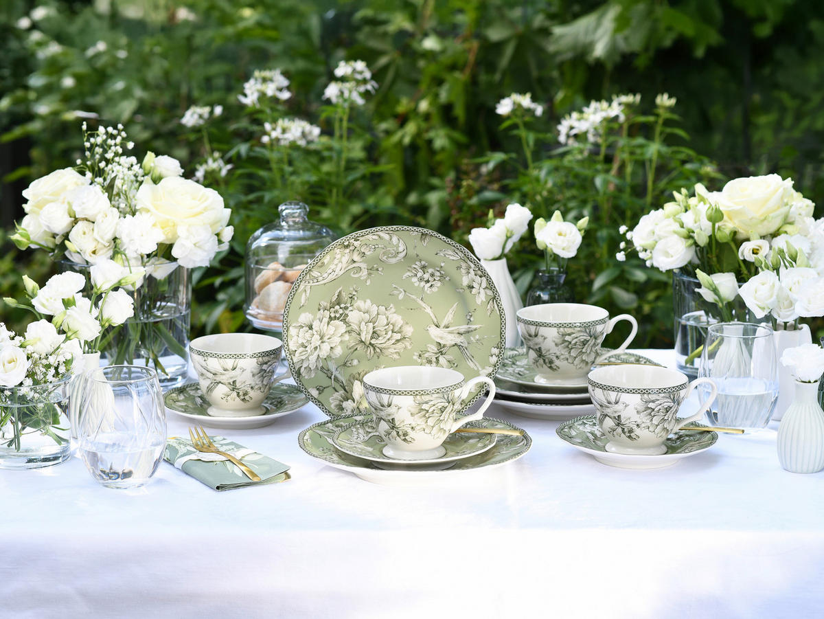 KAFFESERVIS Adelaide Grün 12 delar  - vit/grön, Basics, keramik - Creatable