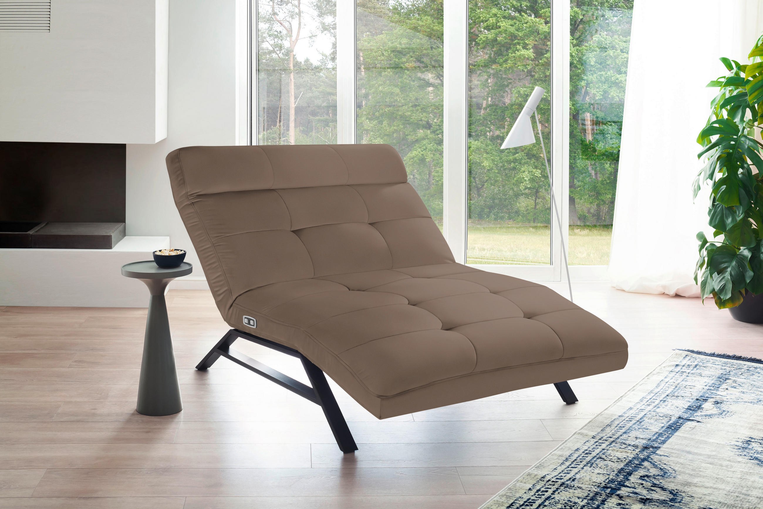 Liege mit motorischer Relaxfkt Echtleder Braun  - Schwarz/Braun, Design, Leder/Metall (120/54-113/158-198cm) - Pure Home Lifestyle