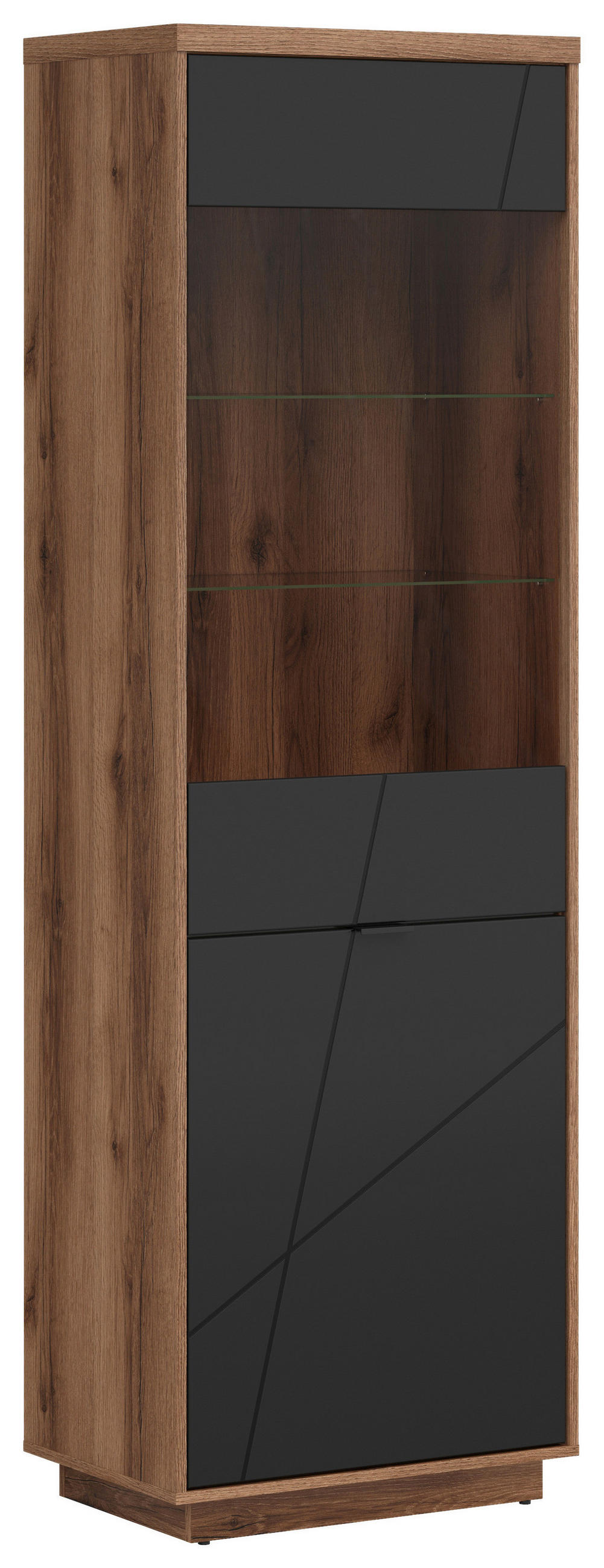 VITRINE in Schwarz, Eichefarben  - Eichefarben/Schwarz, Design, Glas/Holzwerkstoff (64/200,5/42,5cm)