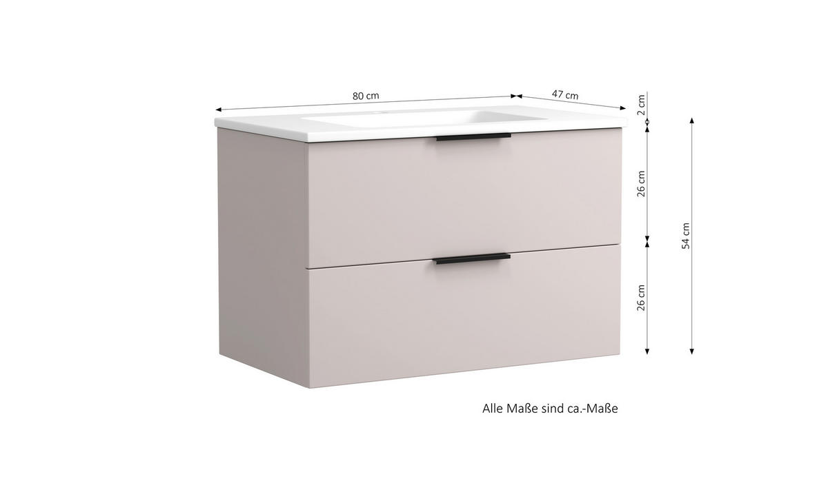 WASCHTISCHKOMBI  - Kaschmir/Schwarz, MODERN, Keramik/Holzwerkstoff (80/54/47cm) - Held