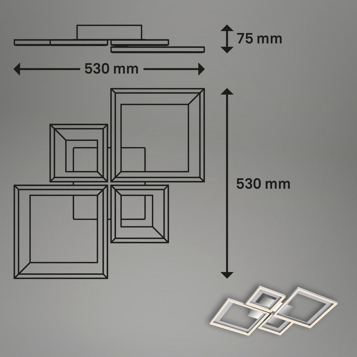LED MENNYEZETI LÁMPA - krómszínű/alumíniumszínű, Basics, műanyag/fa (53/53/8cm)