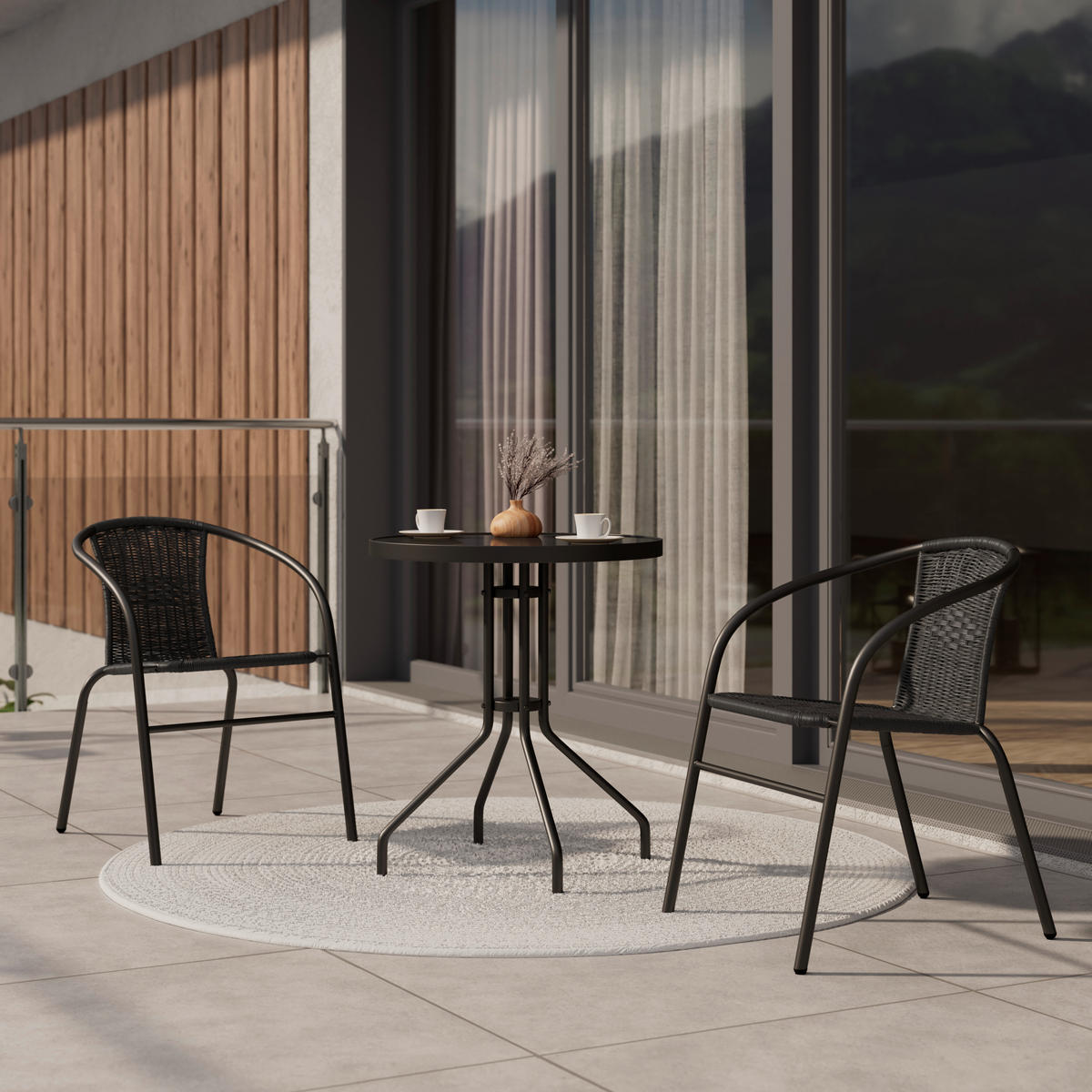 BALKONSET  - Schwarz, MODERN, Glas/Kunststoff (60/52/70/72/60/60cm) - Ambia Garden
