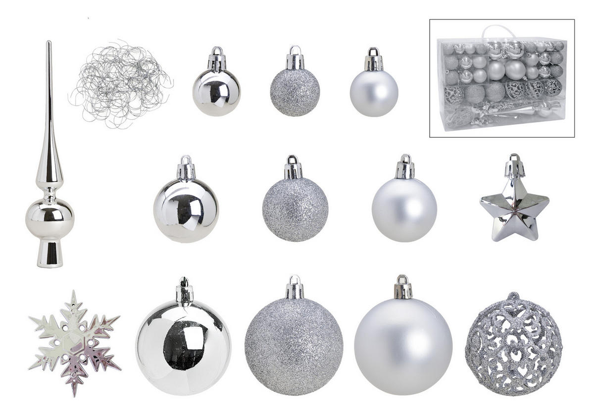 CHRISTBAUMKUGEL-SET  - Silberfarben, Trend, Kunststoff (36/23/12cm) - X-Mas