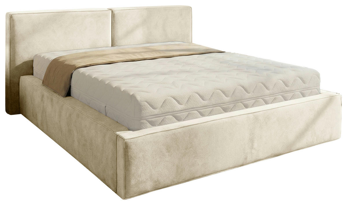 POLSTERBETT 180/200 cm,  in Beige, gepolstertes Kopfteil, Lattenrost, Bettkasten,  - Beige/Schwarz, MODERN, Holz/Kunststoff (180/200cm) - Chameo