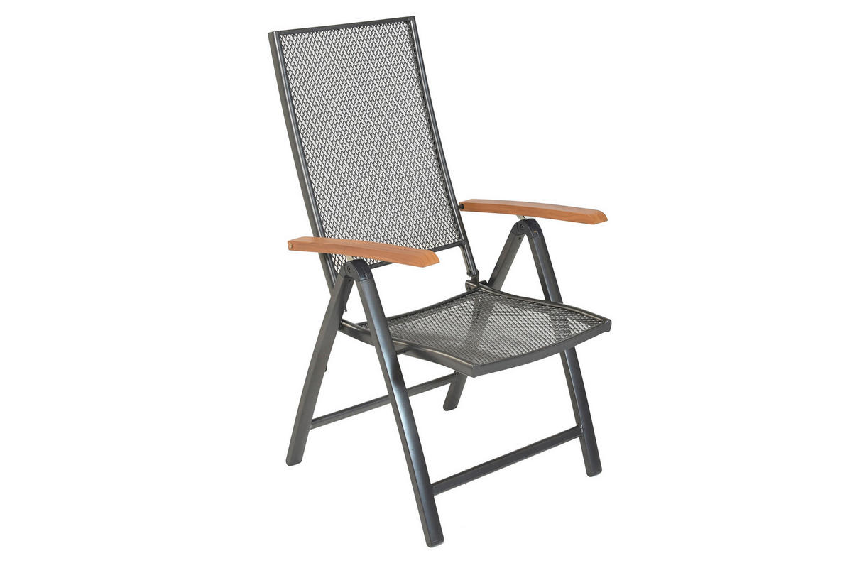 GARTENKLAPPSTUHL in Metall Graphitfarben, Naturfarben  - Graphitfarben/Naturfarben, KONVENTIONELL, Metall (59,7/114/64,5cm) - Gardenson