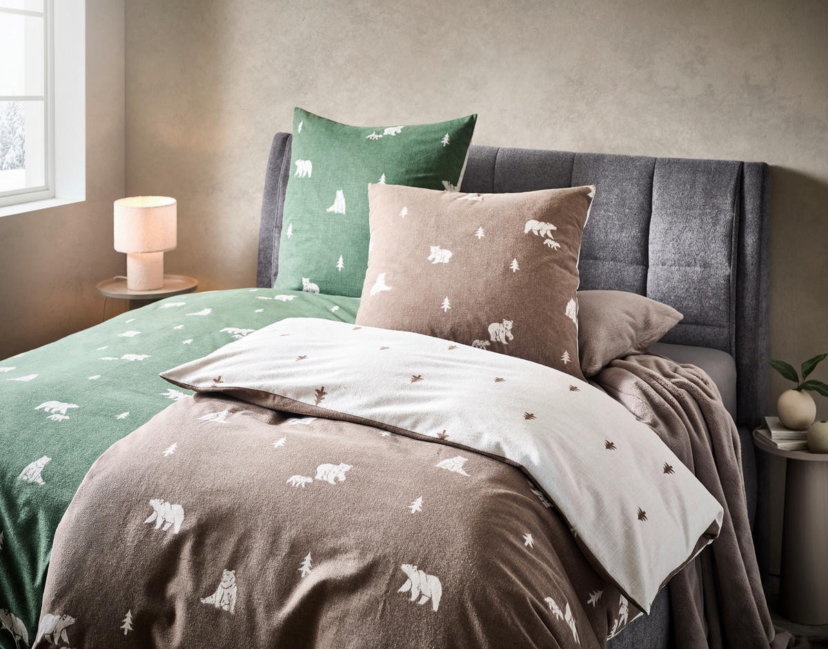BETTWÄSCHE 2-teilig Biber 135/200 cm  - Beigebraun, Design, Textil (135/200cm) - Janine