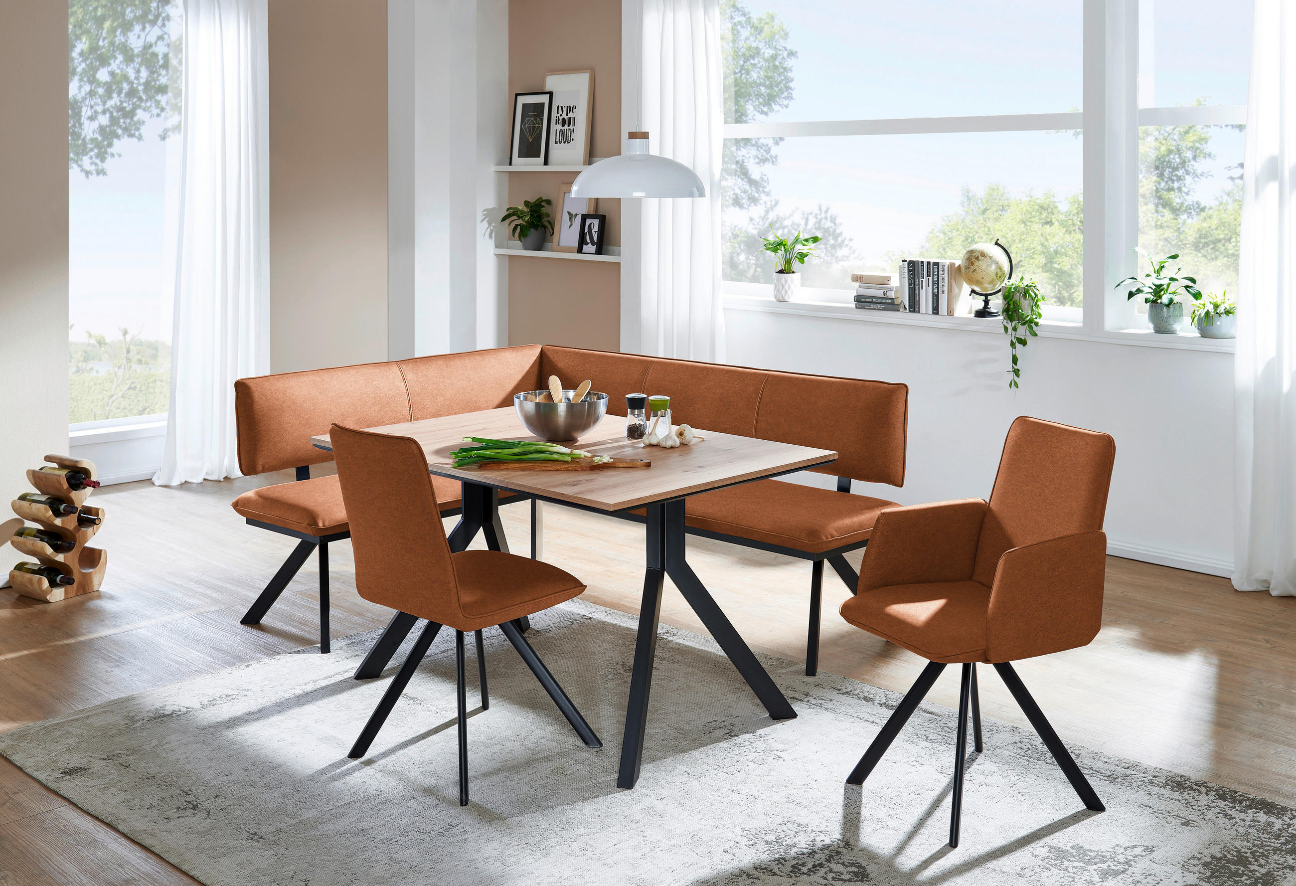 ECKBANK 150/190 cm  in Cognac  - Cognac/Schwarz, MODERN, Textil/Metall (150/190cm) - Cantus