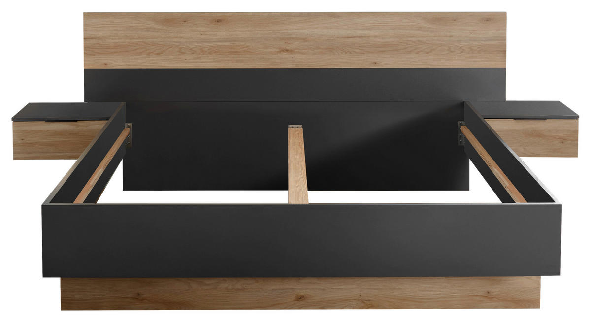 BETTANLAGE - Eichefarben/Graphitfarben, KONVENTIONELL (180/200cm) - Boxxx