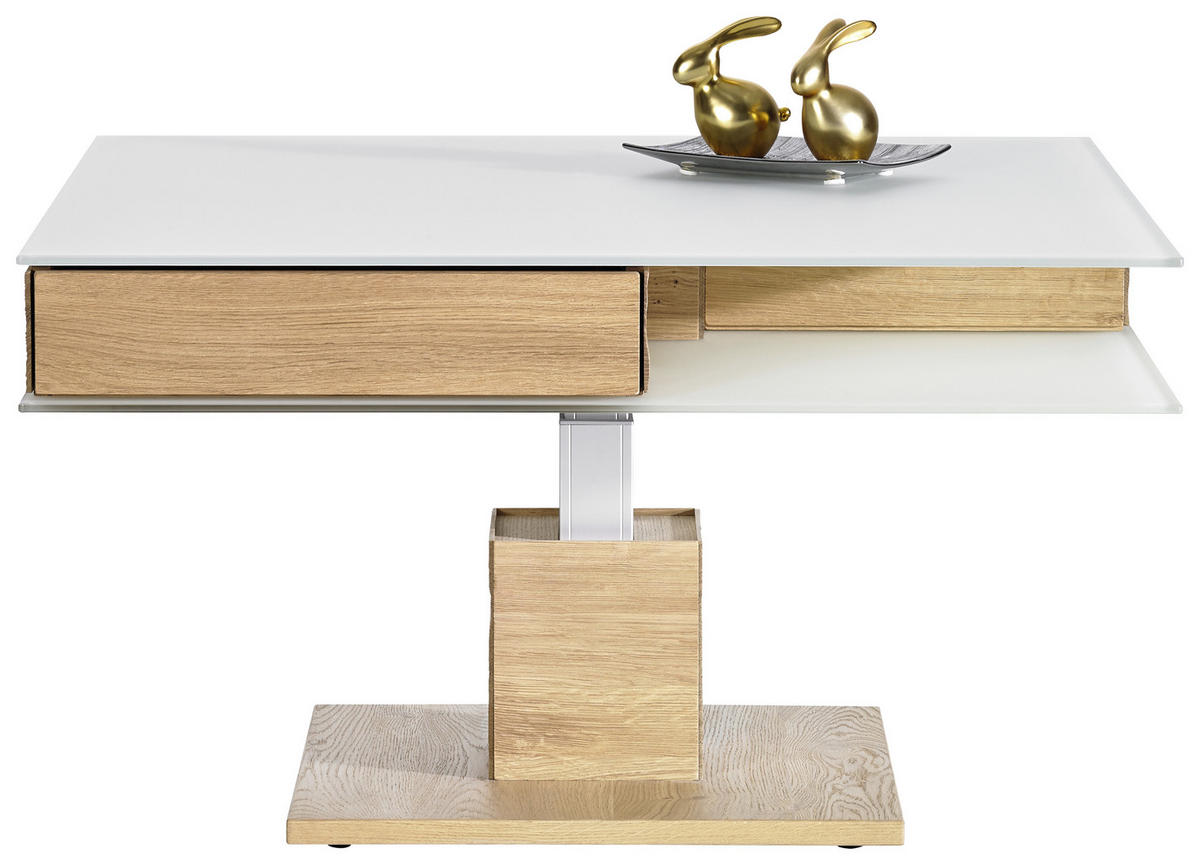 COUCHTISCH Wildeiche furniert Farbglas 90/90/35,5 cm quadratisch Weiß, Eichefarben  - Eichefarben/Weiß, Design, Glas/Holz (90/90/35,5cm) - Voglauer