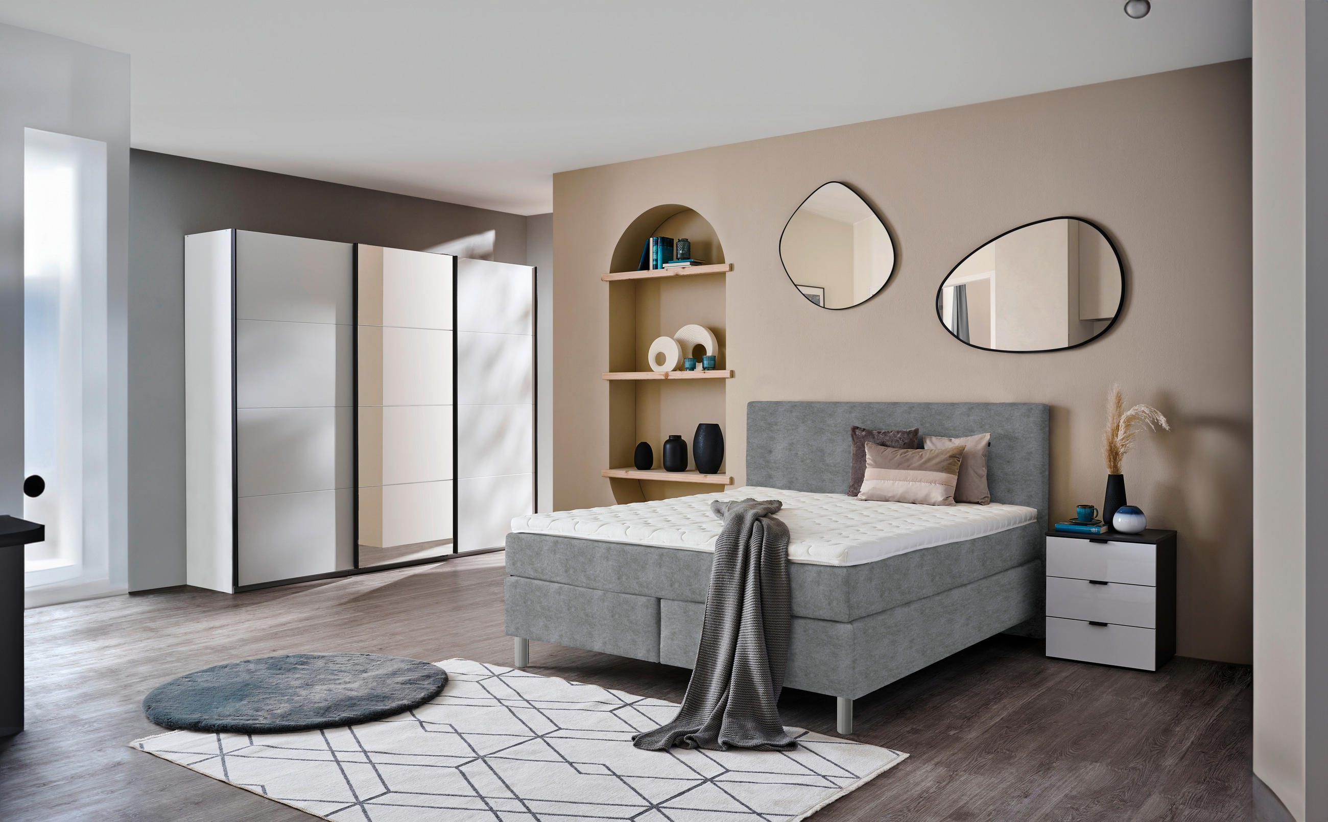 BOXSPRINGBETT 160/200 cm  in Grau  - Chromfarben/Grau, KONVENTIONELL, Kunststoff/Textil (160/200cm) - Voleo