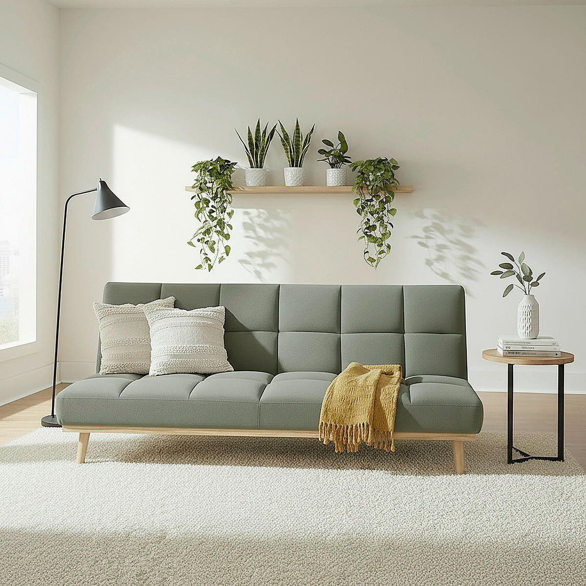 SCHLAFSOFA UNDICI in Webstoff Grün  - Naturfarben/Grün, Design, Holz/Textil (190/84/80cm) - P & B