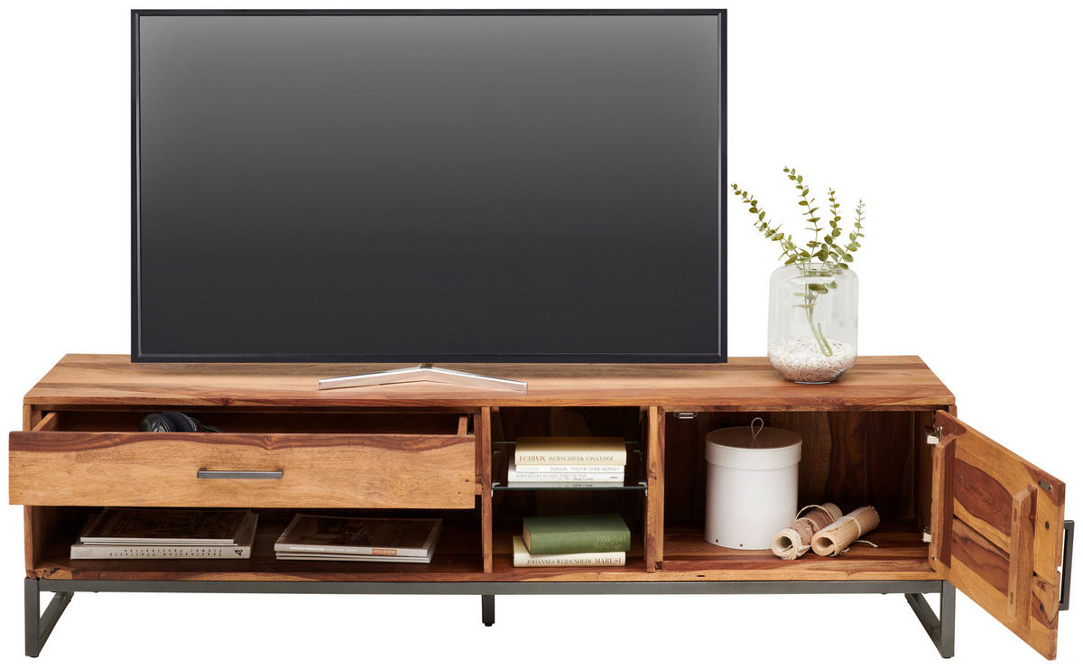 LOWBOARD Craft Line  in 175/49/40 cm  - Anthrazit/Naturfarben, LIFESTYLE, Glas/Holz (175/49/40cm) - MID.YOU