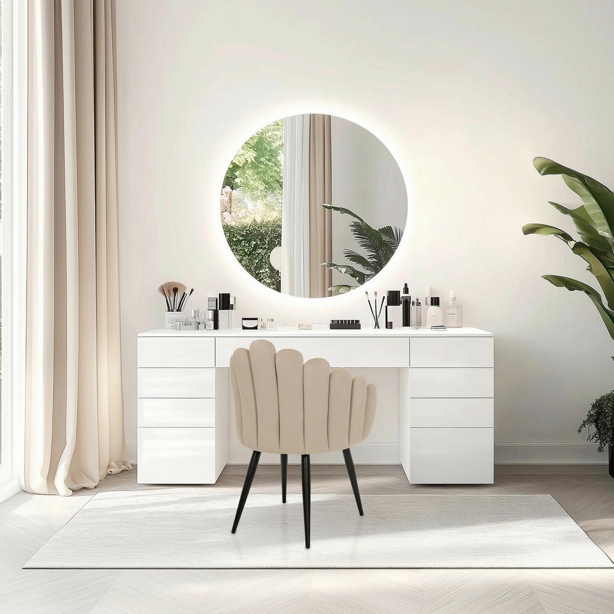 STOL MED ARMSTÖD sammet  - beige/svart, Modern, metall/textil (63/84/56cm) - MID.YOU