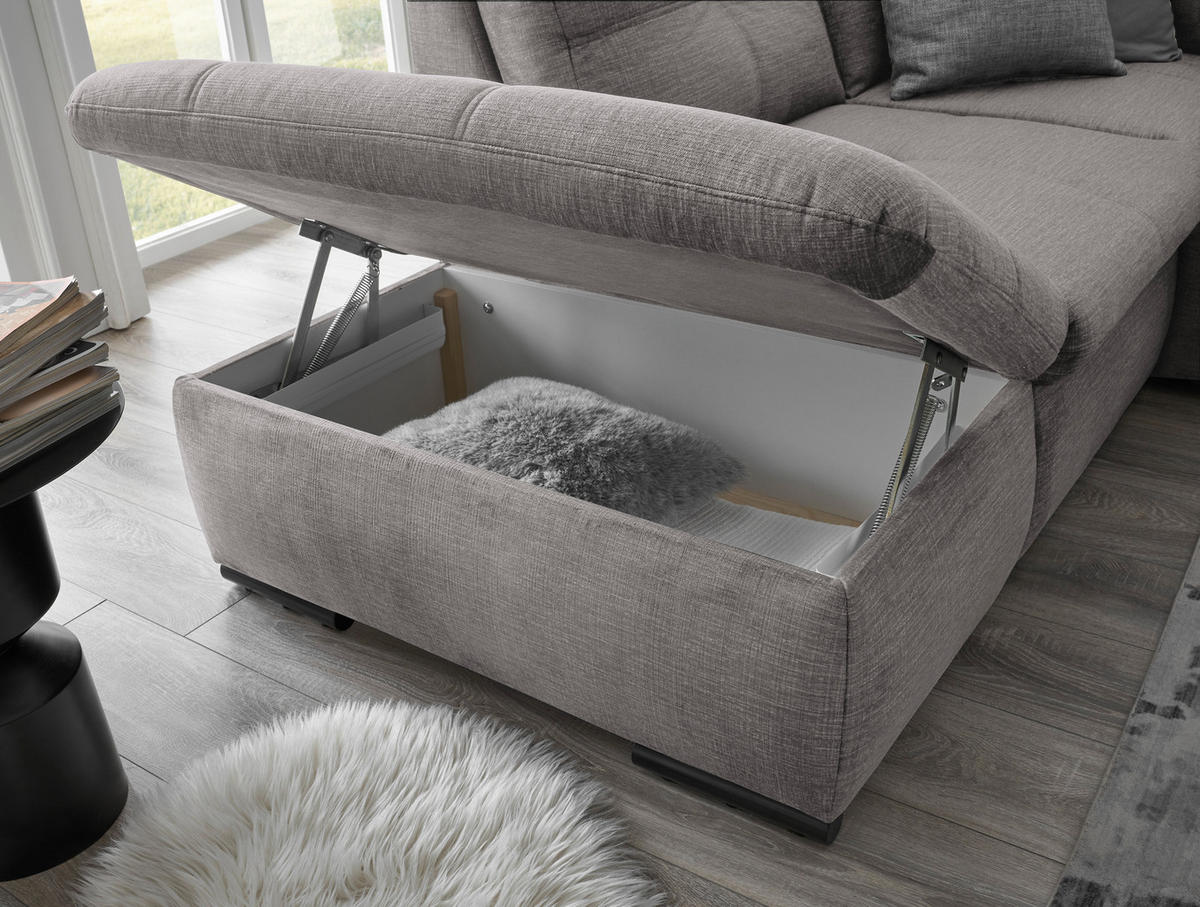 ECKSOFA in Mikrovelours Hellgrau  - Hellgrau/Schwarz, Konventionell, Kunststoff/Textil (217/265cm) - Carryhome