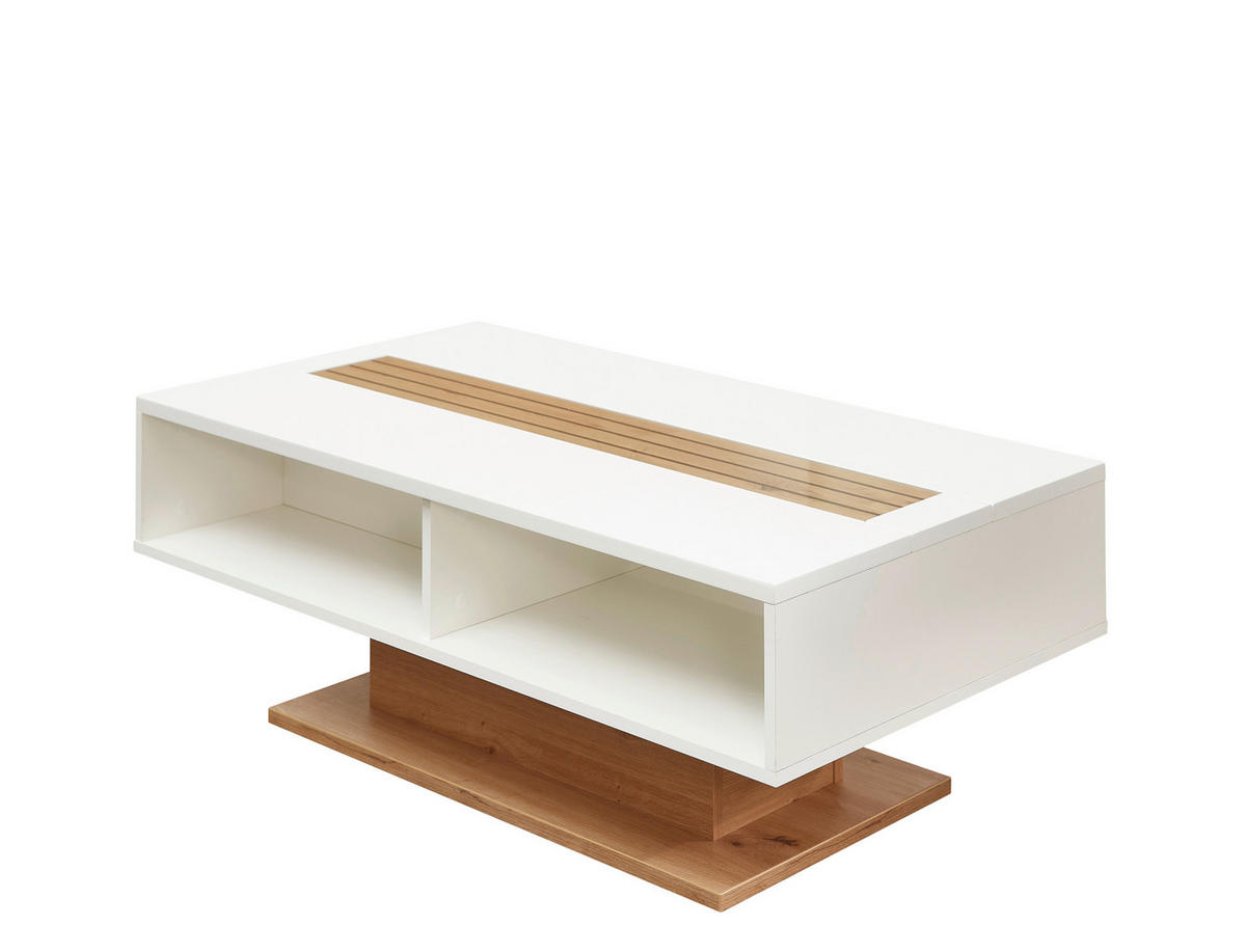 COUCHTISCH FRESNO Klarglas 120/43/65 cm rechteckig Weiß, Eiche Artisan  - Weiß/Eiche Artisan, Design, Glas/Holzwerkstoff (120/43/65cm) - Stylife