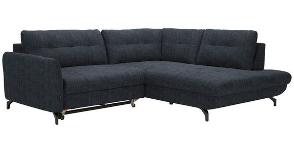 ECKSOFA in Flachgewebe, Leinenoptik Dunkelblau  - Schwarz/Dunkelblau, Design, Textil/Metall (247/208cm) - Xora