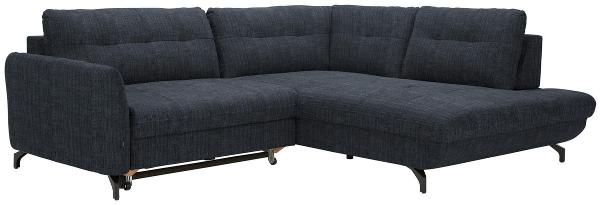 ECKSOFA in Flachgewebe, Leinenoptik Dunkelblau  - Schwarz/Dunkelblau, Modern, Textil/Metall (247/208cm) - Xora