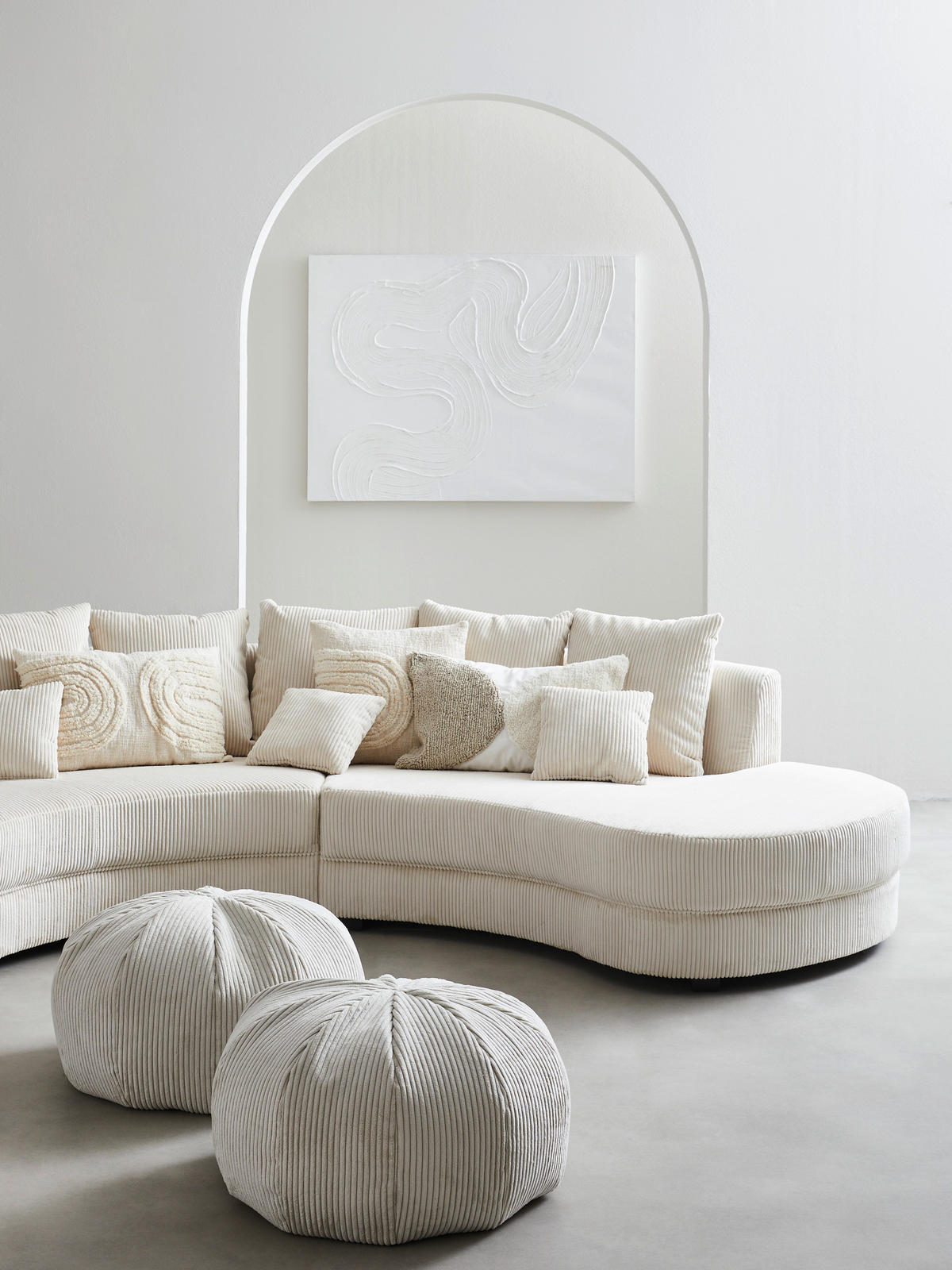 Wohnlandschaft inkl. Hocker in Cord Beige  - Beige/Schwarz, Design, Kunststoff/Textil (300/160cm) - Livetastic