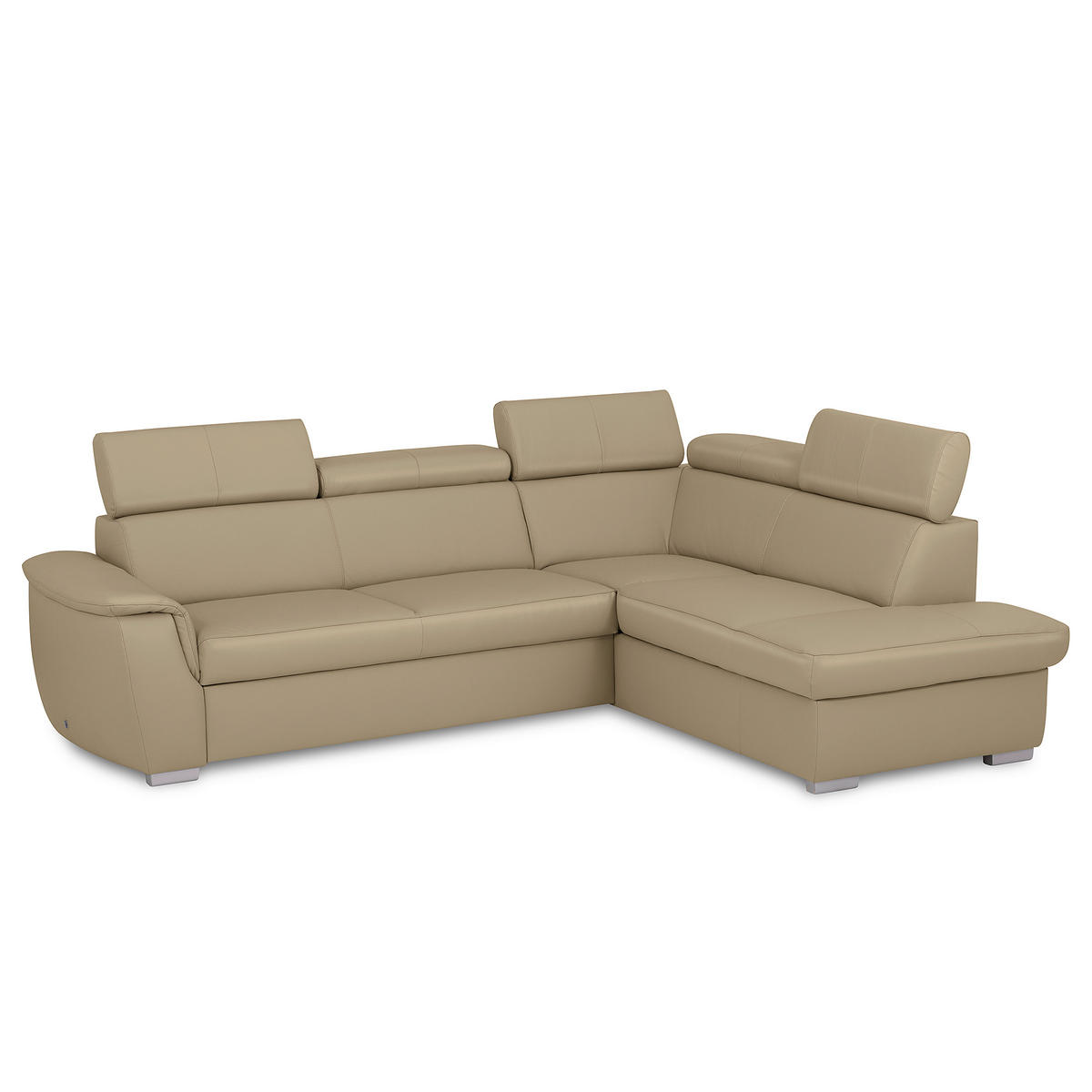 ECKSOFA  in Lederlook Echtleder Hellgrau  - Silberfarben/Hellgrau, Leder/Holz (262/211cm) - Celina Home