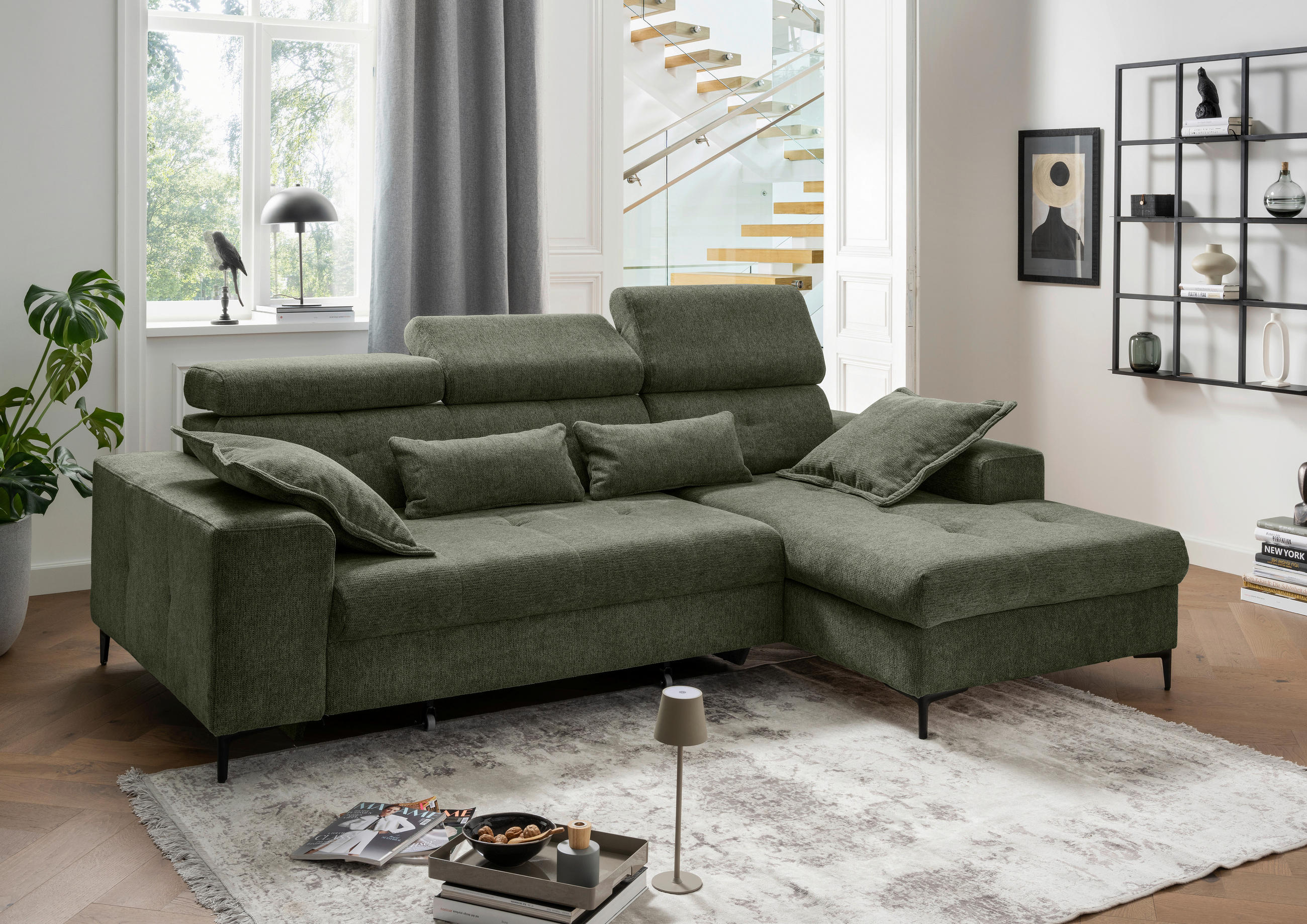 ECKSOFA Chenille Dunkelgrün  - Dunkelgrün/Schwarz, Basics, Textil/Metall (270/186cm) - Livetastic