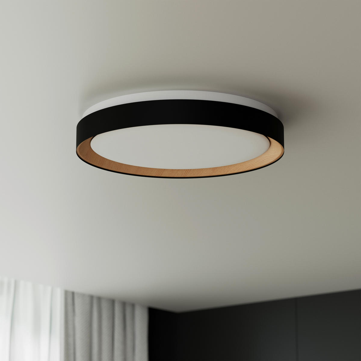 LED-DECKENLEUCHTE Nashville 48/8 cm   - Schwarz/Sonoma Eiche, Basics, Kunststoff/Metall (48/8cm) - Novel
