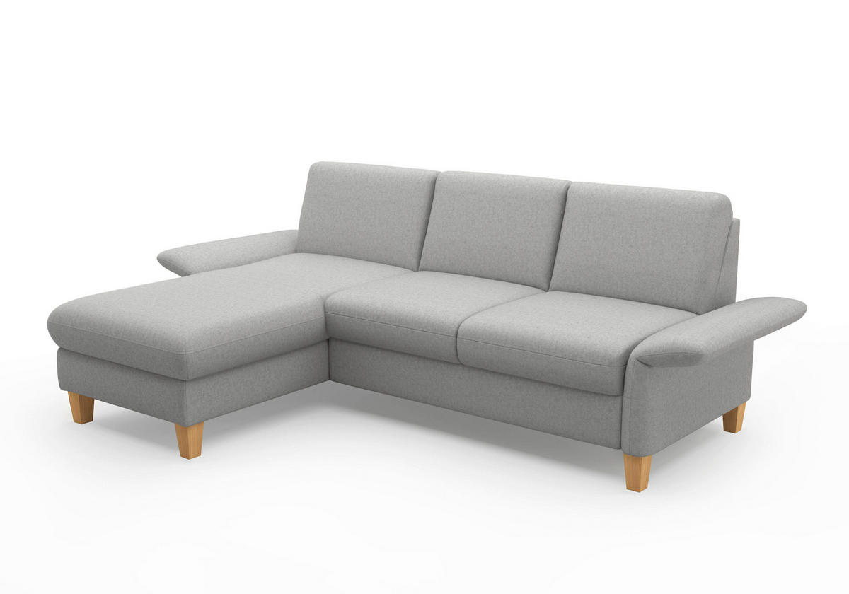 ECKSOFA in Flachgewebe Hellgrau  164/251 cm  - Eichefarben/Hellgrau, KONVENTIONELL, Holz/Textil (164/251cm) - Sit & More