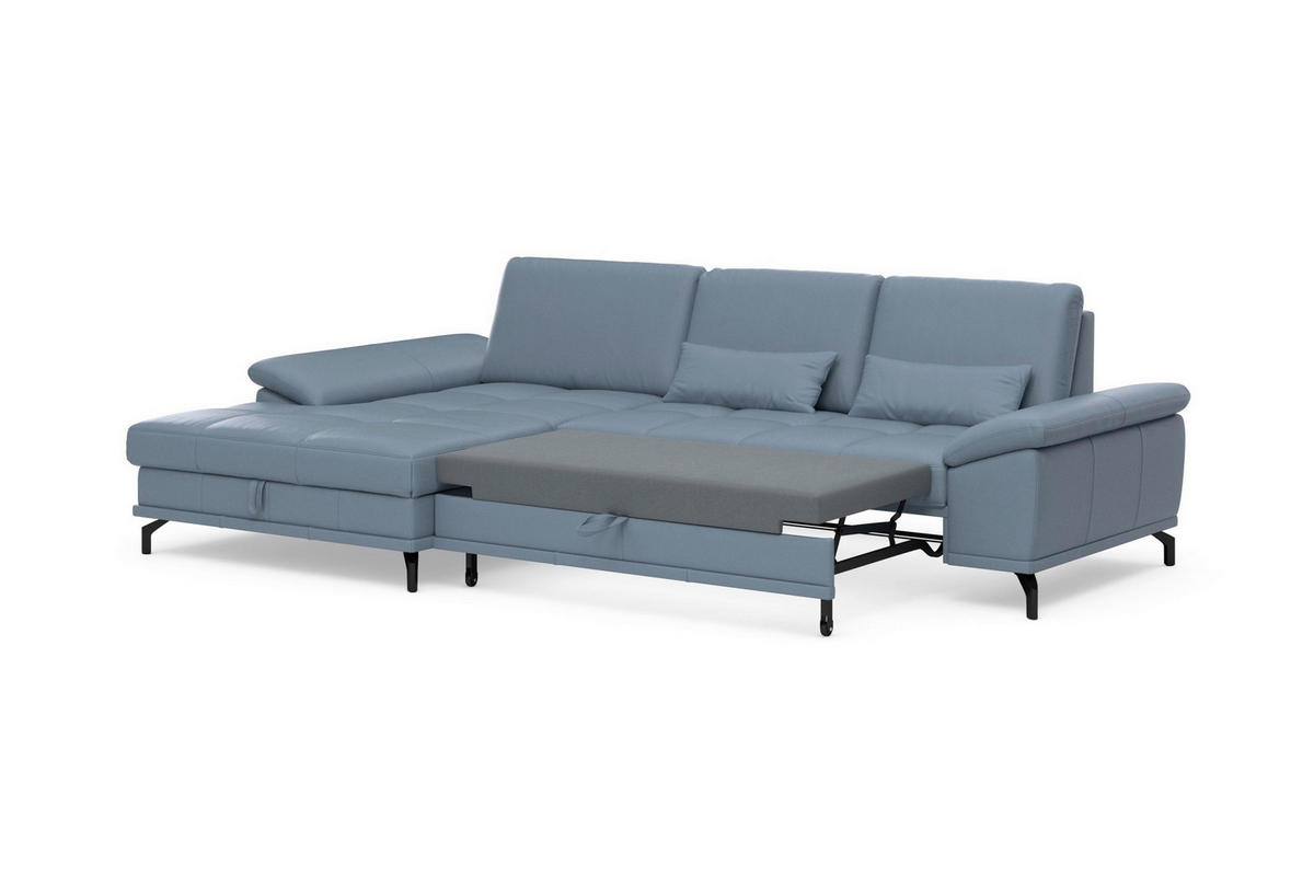 ROHOVÁ SEDAČKA, textil, koža, sivomodrá - čierna/sivomodrá, Basics, kov/koža (176/301cm) - Sit & More