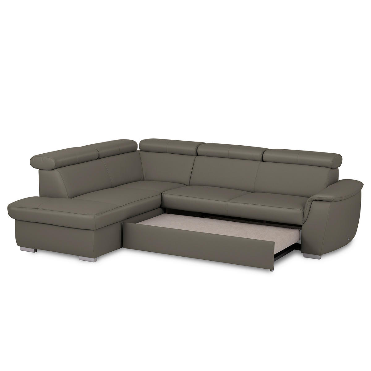 WOHNLANDSCHAFT  in Kombination Echtleder/Lederlook Schlammfarben  - Schlammfarben, Leder/Metall (211/262cm) - Celina Home