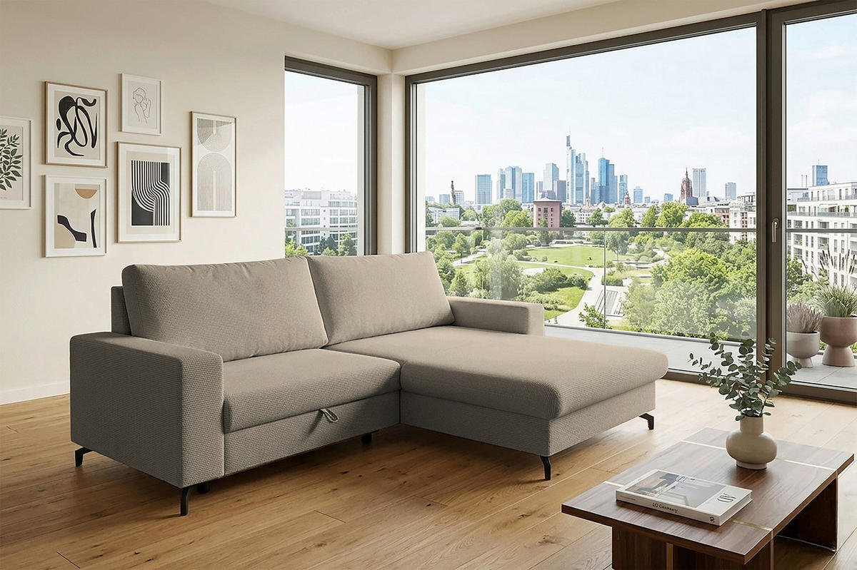 ECKSOFA CLARA Beige Rückenkissen, Bettkasten, Liegefläche im Originalstoff  - Beige, MODERN, Textil (240/177cm) - P & B