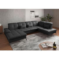 WOHNLANDSCHAFT Schwarz Echtleder  - Schwarz, KONVENTIONELL, Leder/Metall (185/357/231cm) - Sit & More