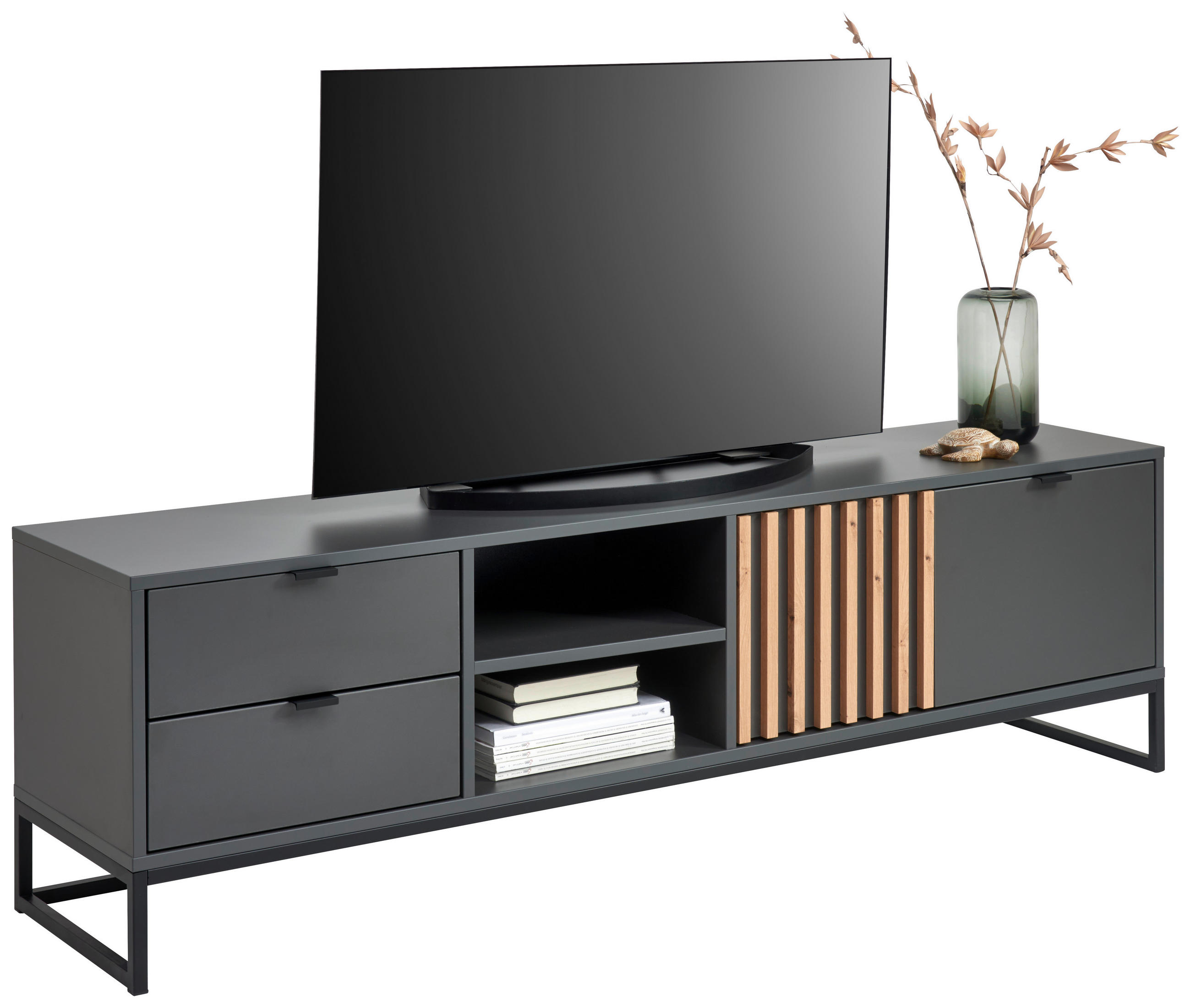 TV-SZEKRÉNY 177,1/52,6/40 cm  - grafitszürke/fekete, Modern, faalapú anyag/fém (177,1/52,6/40cm) - Voleo