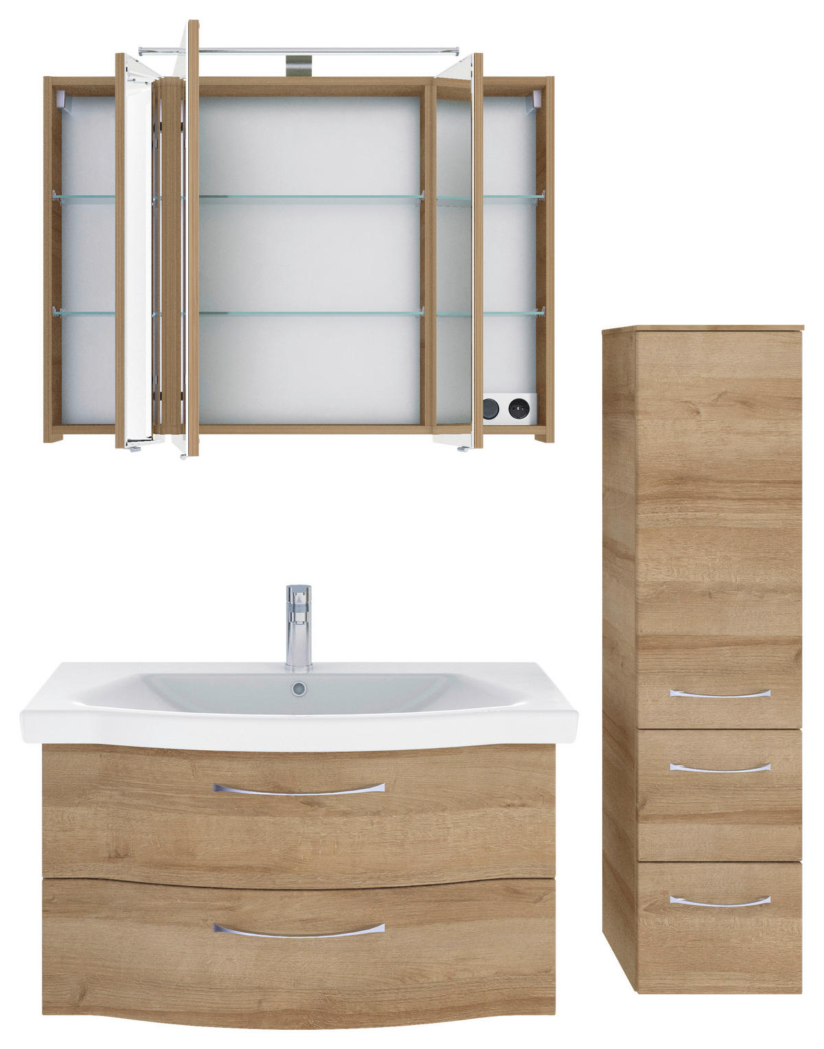 BADEZIMMER 4-teilig  in 128 cm  - Chromfarben/Eichefarben, KONVENTIONELL, Glas/Keramik (128cm) - Pelipal