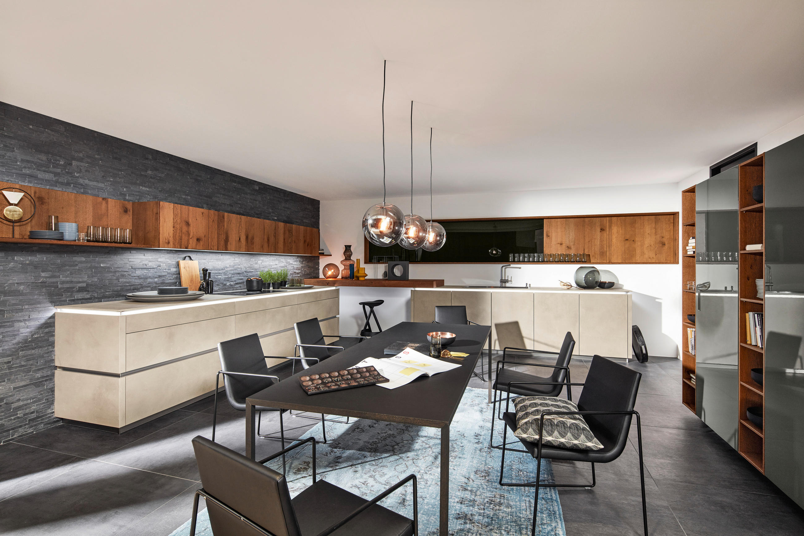 EINBAUKÜCHE PORTLAND  - Nussbaumfarben/Grau, Design, Holzwerkstoff/Stein - Nolte Küchen