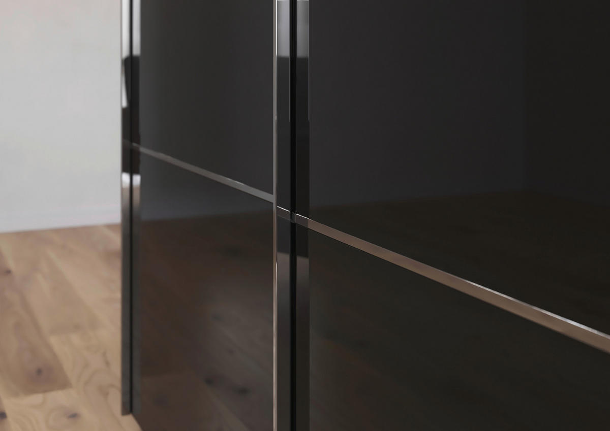 SCHWEBETÜRENSCHRANK in Schwarz  - Chromfarben/Schwarz, Konventionell, Glas/Holzwerkstoff (201/223/68cm) - Novel
