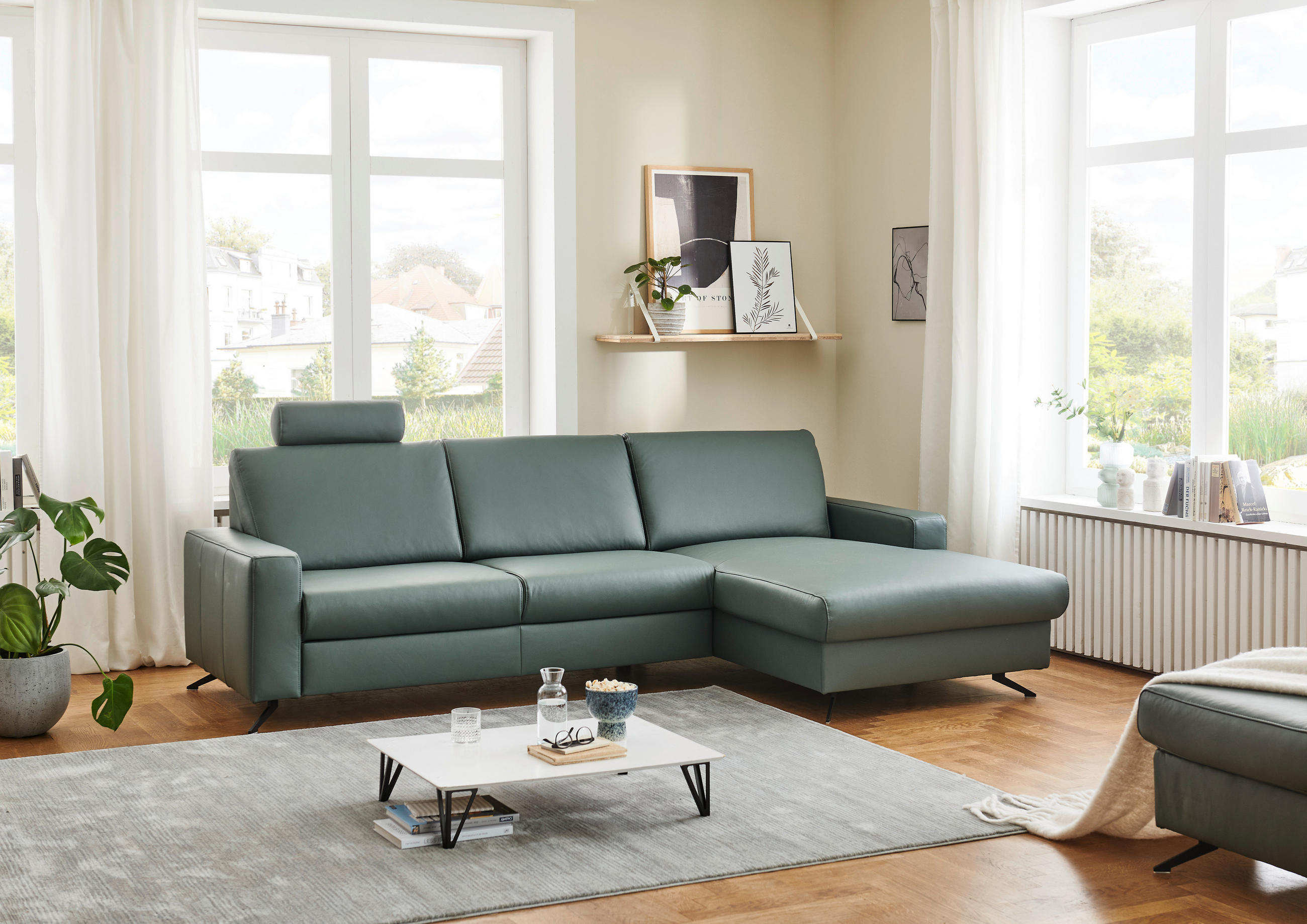 ECKSOFA in Echtleder Opal  - Opal/Schwarz, Design, Leder/Metall (267/165cm) - Lomoco