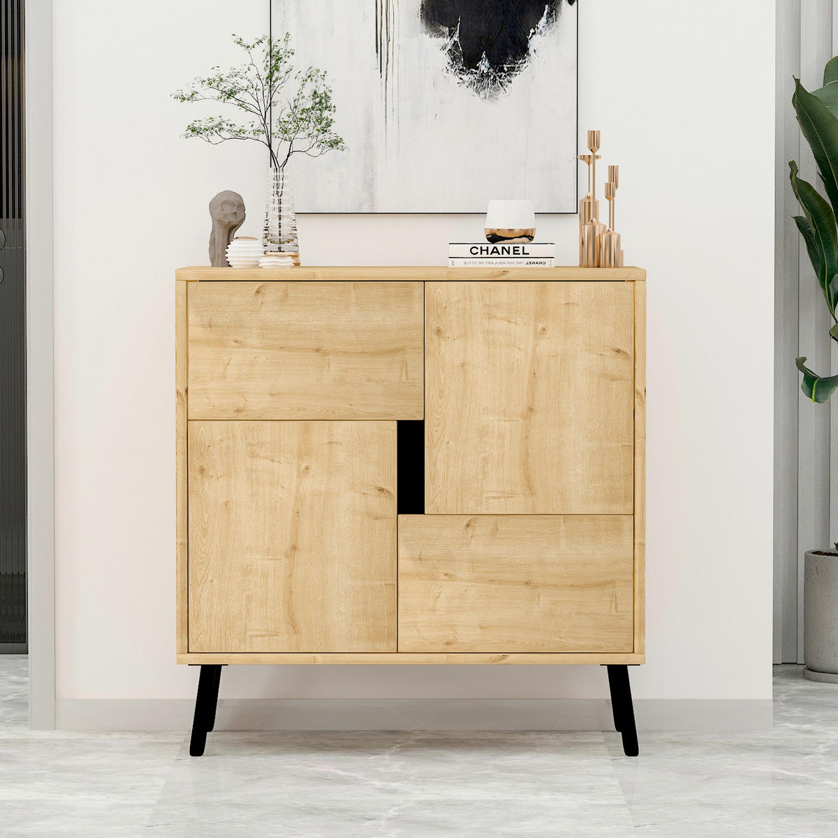 KOMMODE , 35/79/76,5 cm,  - Eichefarben/Schwarz, Design, Holz/Metall (35/79/76,5cm) - Livetastic