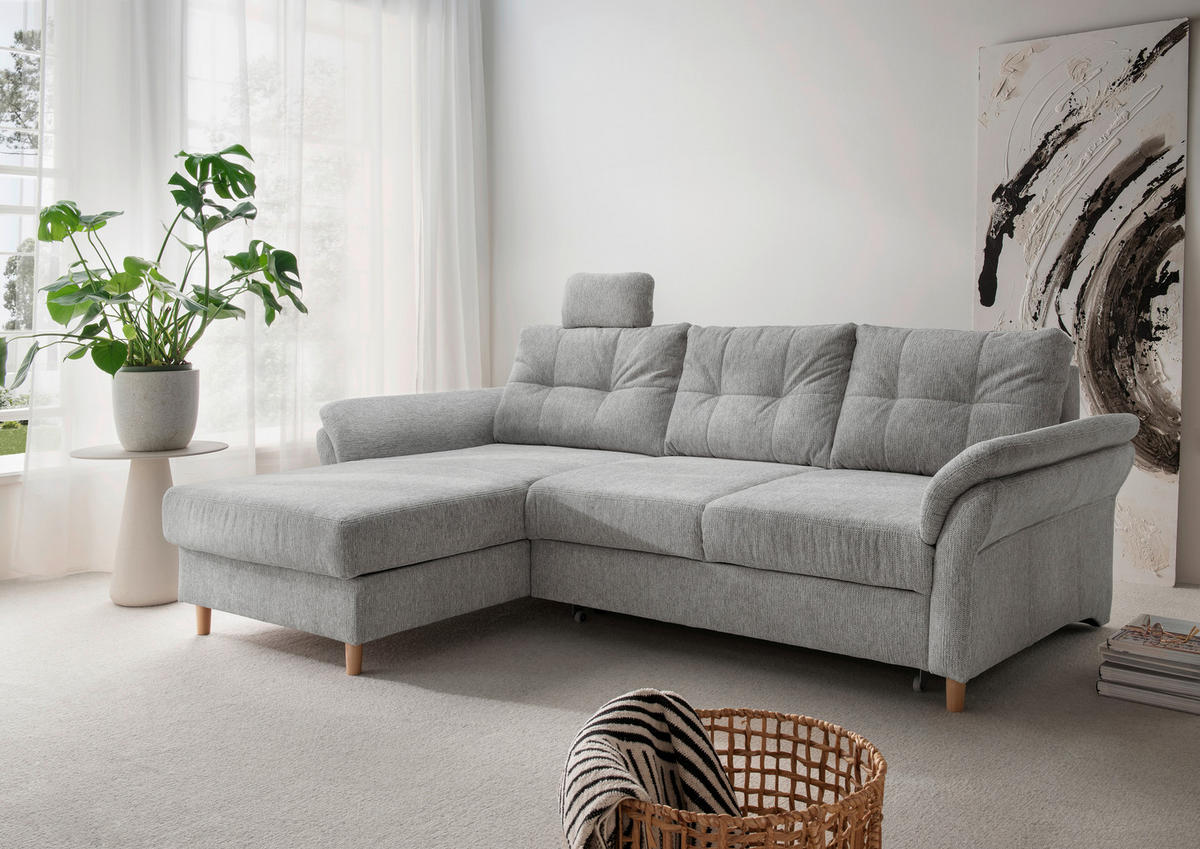 ECKSOFA in Chenille Silberfarben  - Silberfarben/Naturfarben, Modern, Holz/Textil (176/250cm) - Livetastic