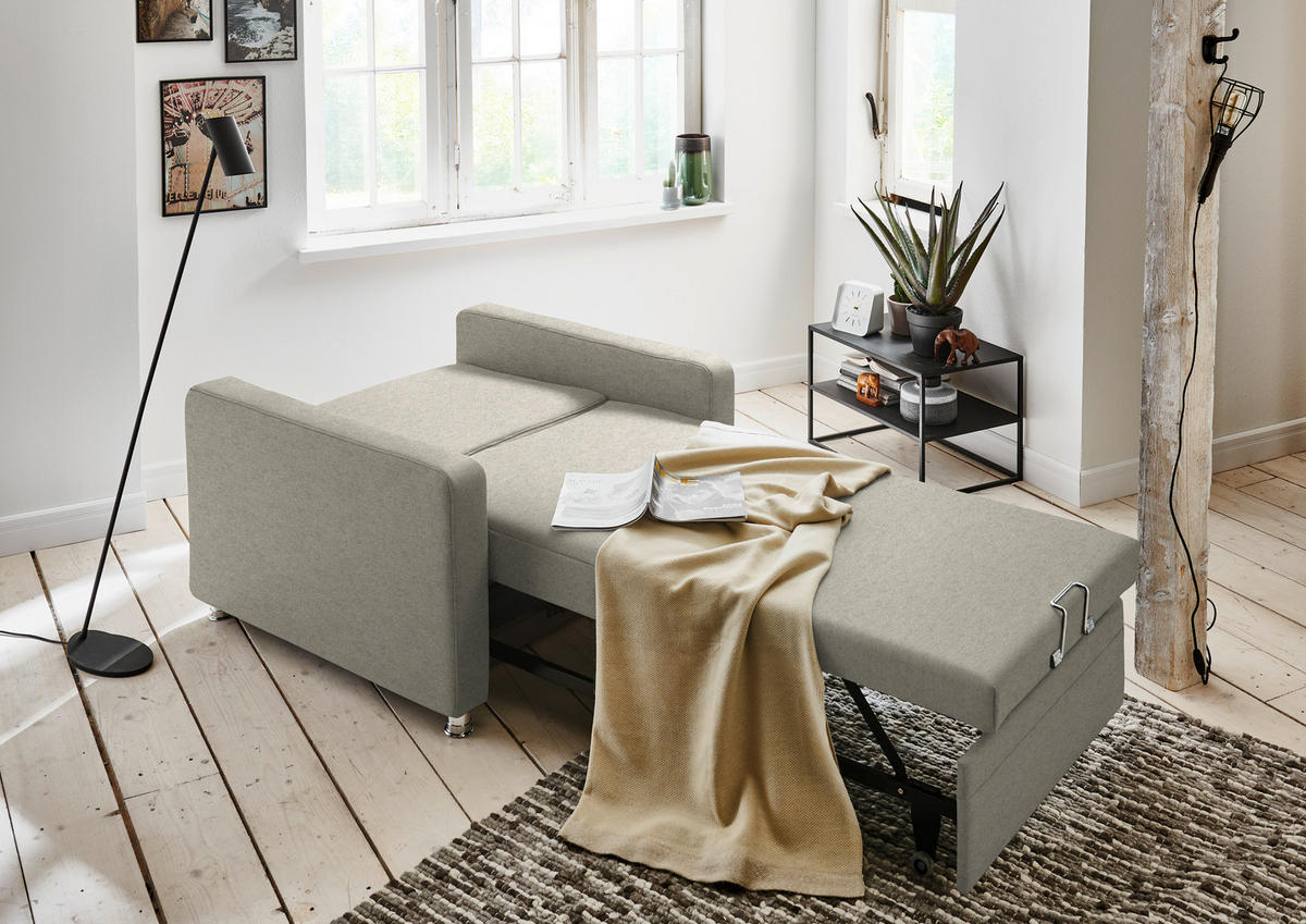 SCHLAFSESSEL Chenille Greige  - Greige/Alufarben, Konventionell, Textil/Metall (106/90/100cm) - Beldomo Style