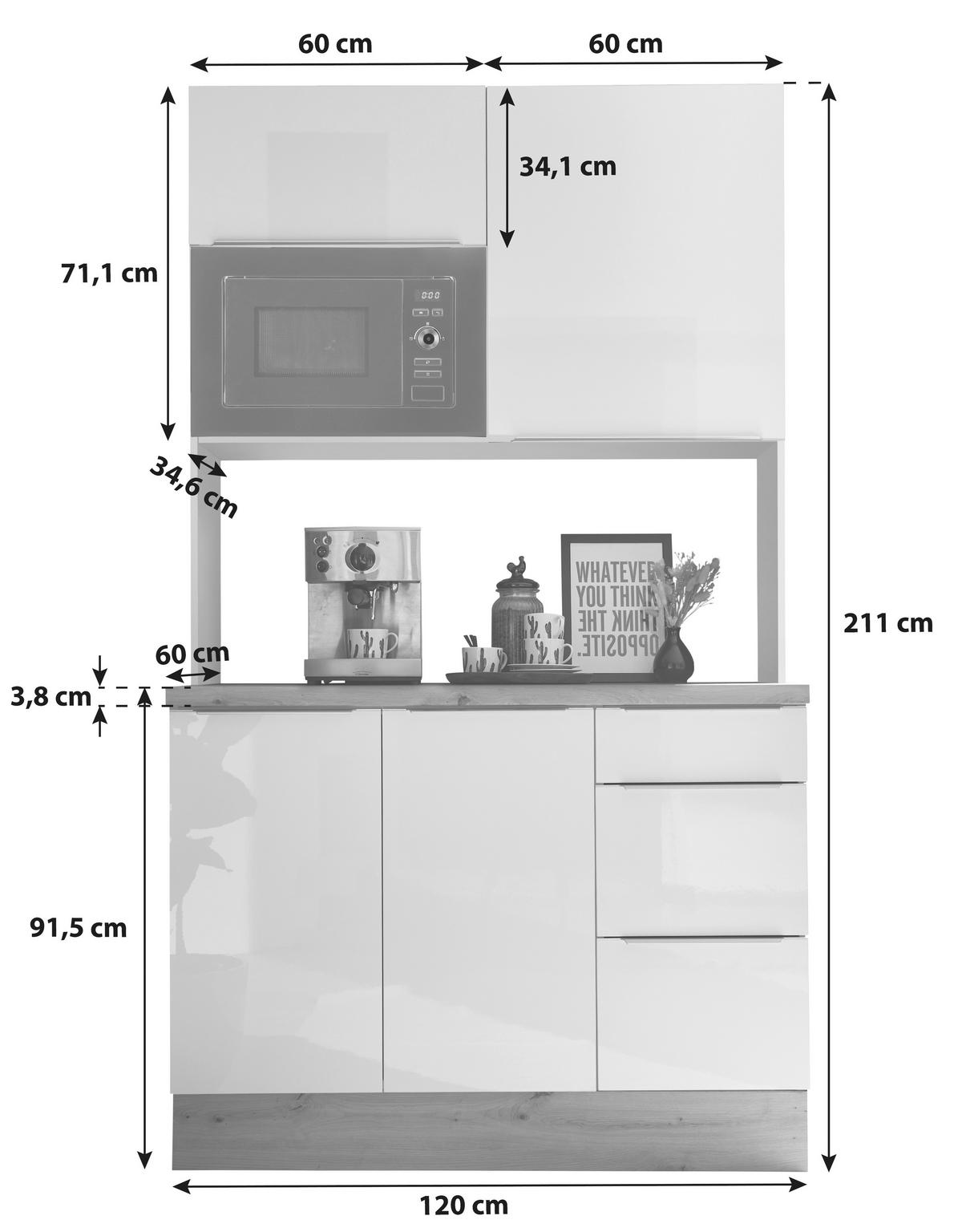 MINIKÜCHE 120/211/60 cm   in Eiche Artisan, Weiß Hochglanz  - Weiß Hochglanz/Alufarben, LIFESTYLE, Holzwerkstoff/Kunststoff (120/211/60cm) - Respekta