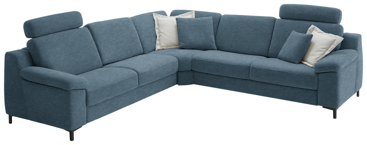 ECKSOFA in Chenille Blau  278/278 cm  - Blau/Schwarz, Design, Textil/Metall (278/278cm) - Valdera