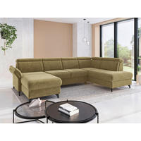 WOHNLANDSCHAFT GLENDALE E in Flachgewebe Olivgrün  - Schwarz/Olivgrün, KONVENTIONELL, Textil/Metall (166/321/193cm) - Sit & More