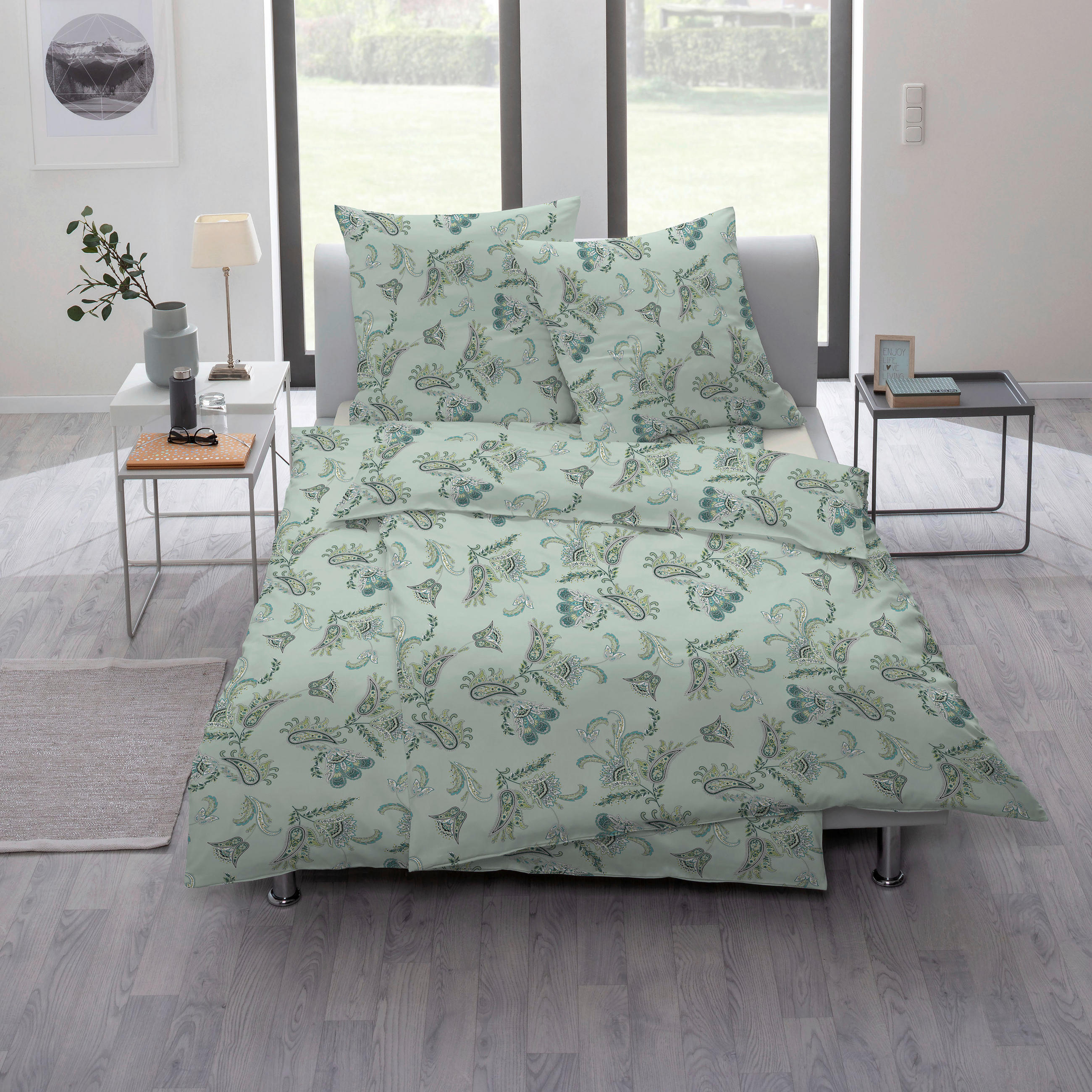 BETTWÄSCHE Atelier Makosatin 155/220 cm  - Salbeigrün, Design, Textil (155/220cm) - Estella