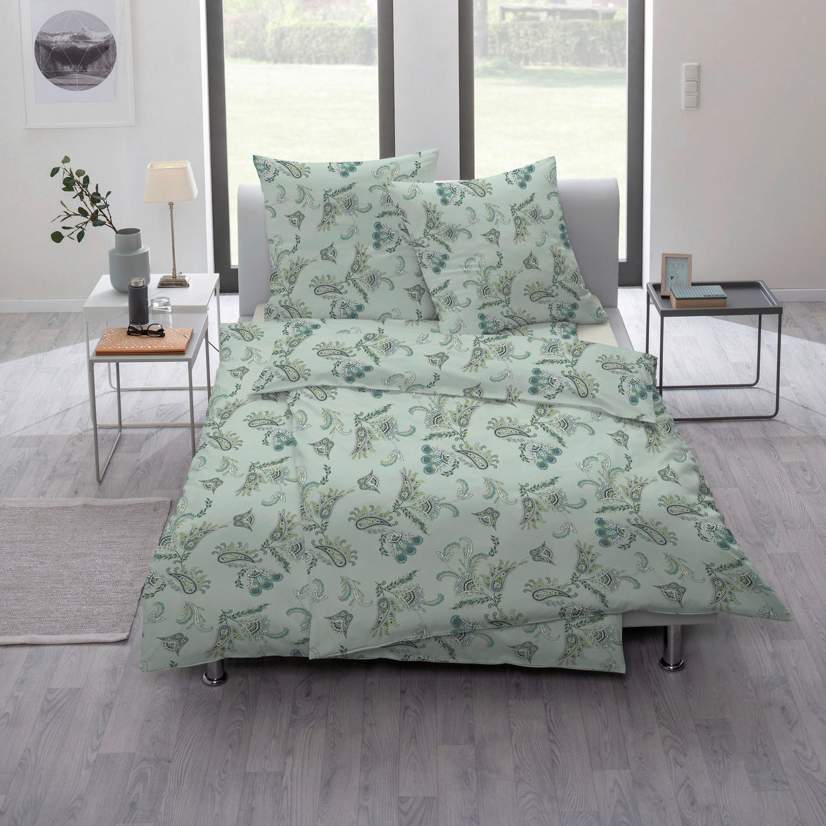 BETTWÄSCHE Atelier Makosatin 155/220 cm  - Salbeigrün, Design, Textil (155/220cm) - Estella